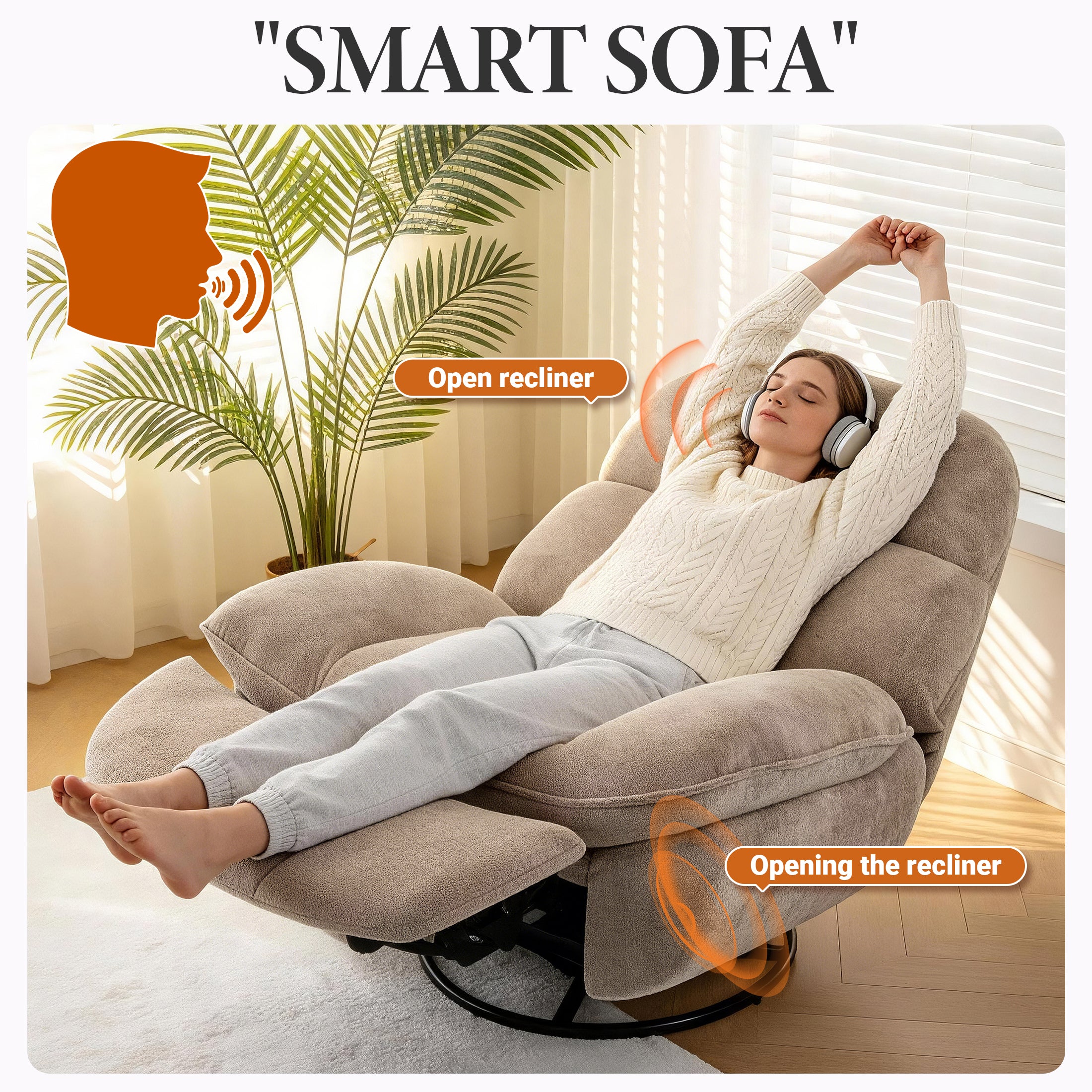 Culect Power Lift Recliner Chair with Bluetooth Speakers & RGB LED Lights ESW-01 Oat color