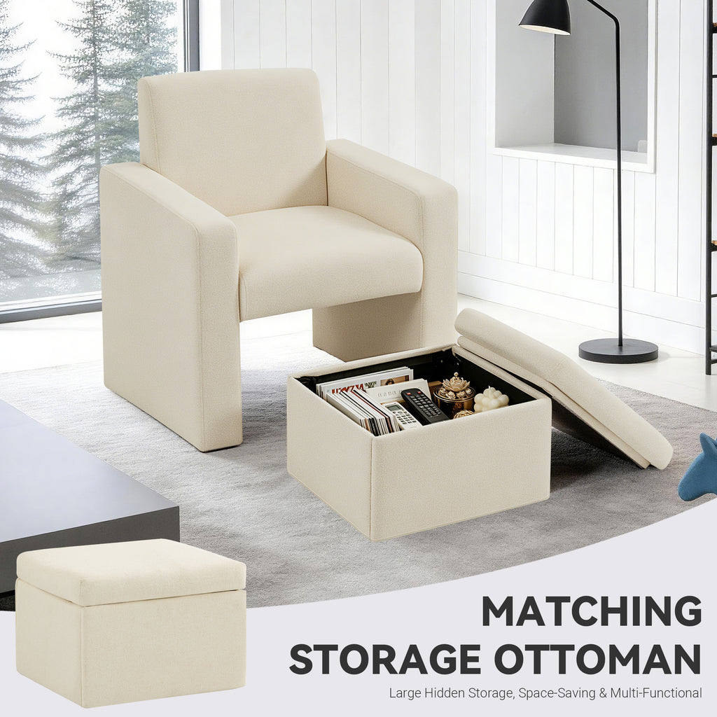 Culect Single Armchair with Storage Footrest ACSO-01 Beige