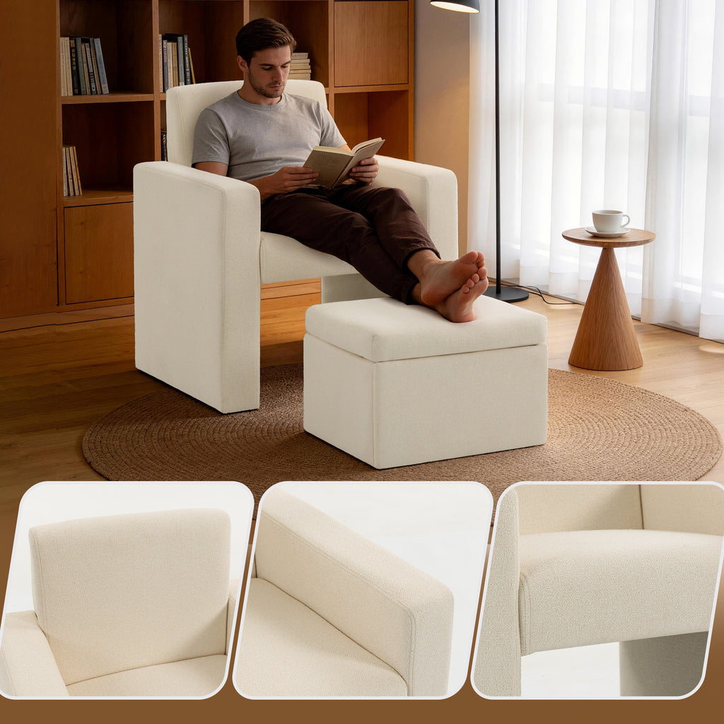 Culect Single Armchair with Storage Footrest ACSO-01 Beige