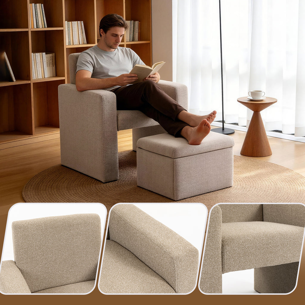 Culect Single Armchair with Storage Footrest ACSO-01 Brown