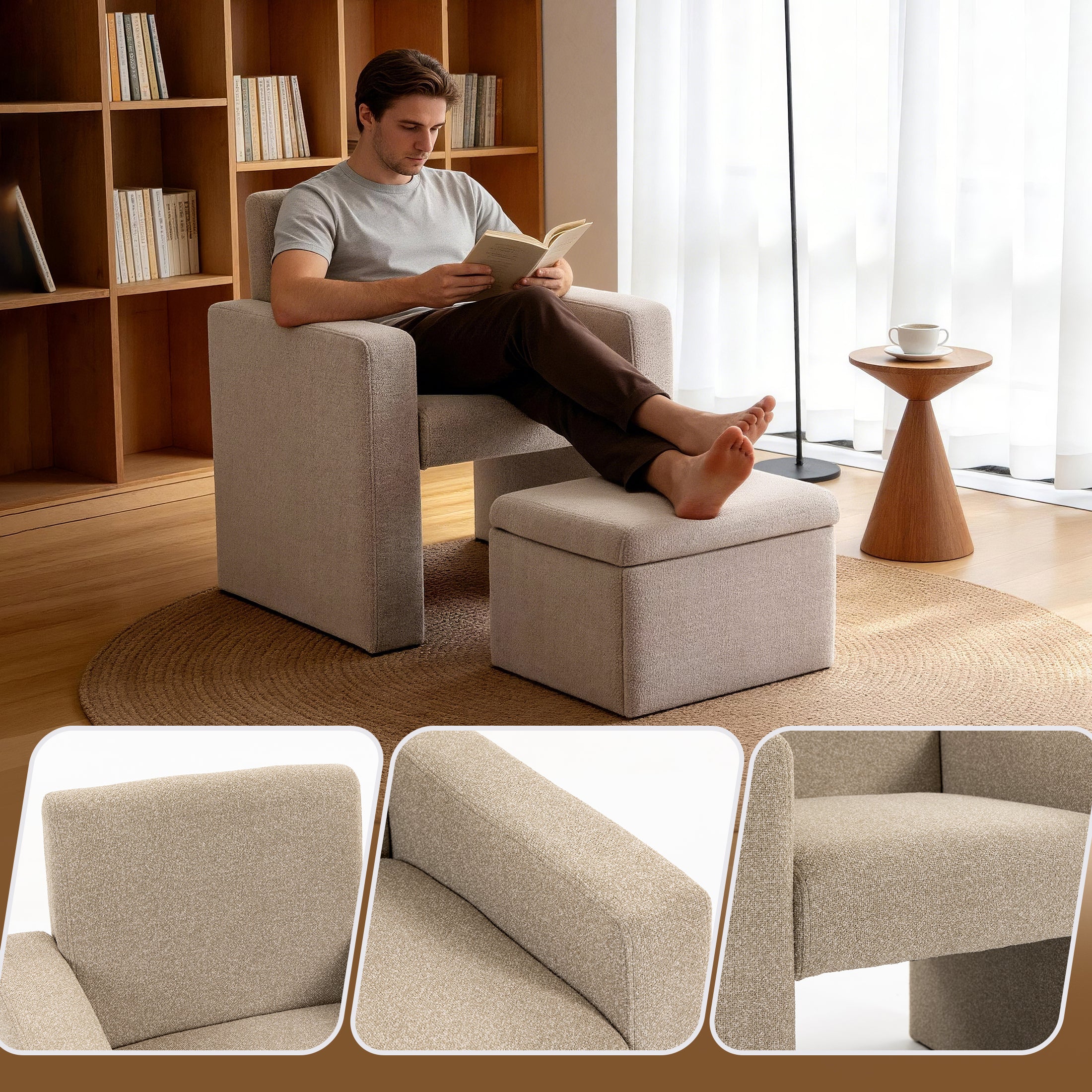 Culect Single Armchair with Storage Footrest ACSO-01 Brown