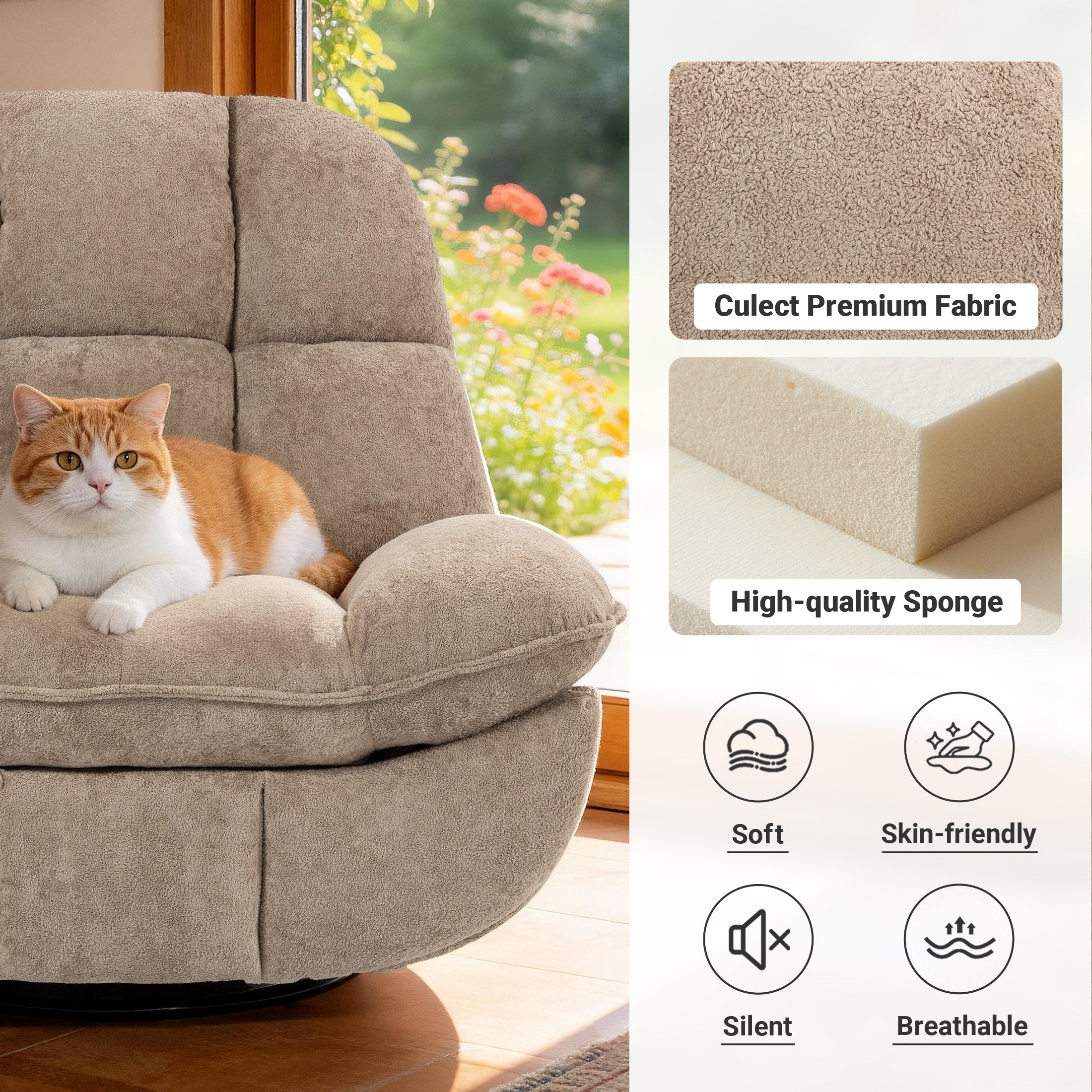 Culect Power Lift Recliner Chair with Bluetooth Speakers & RGB LED Lights ESW-01 Oat color