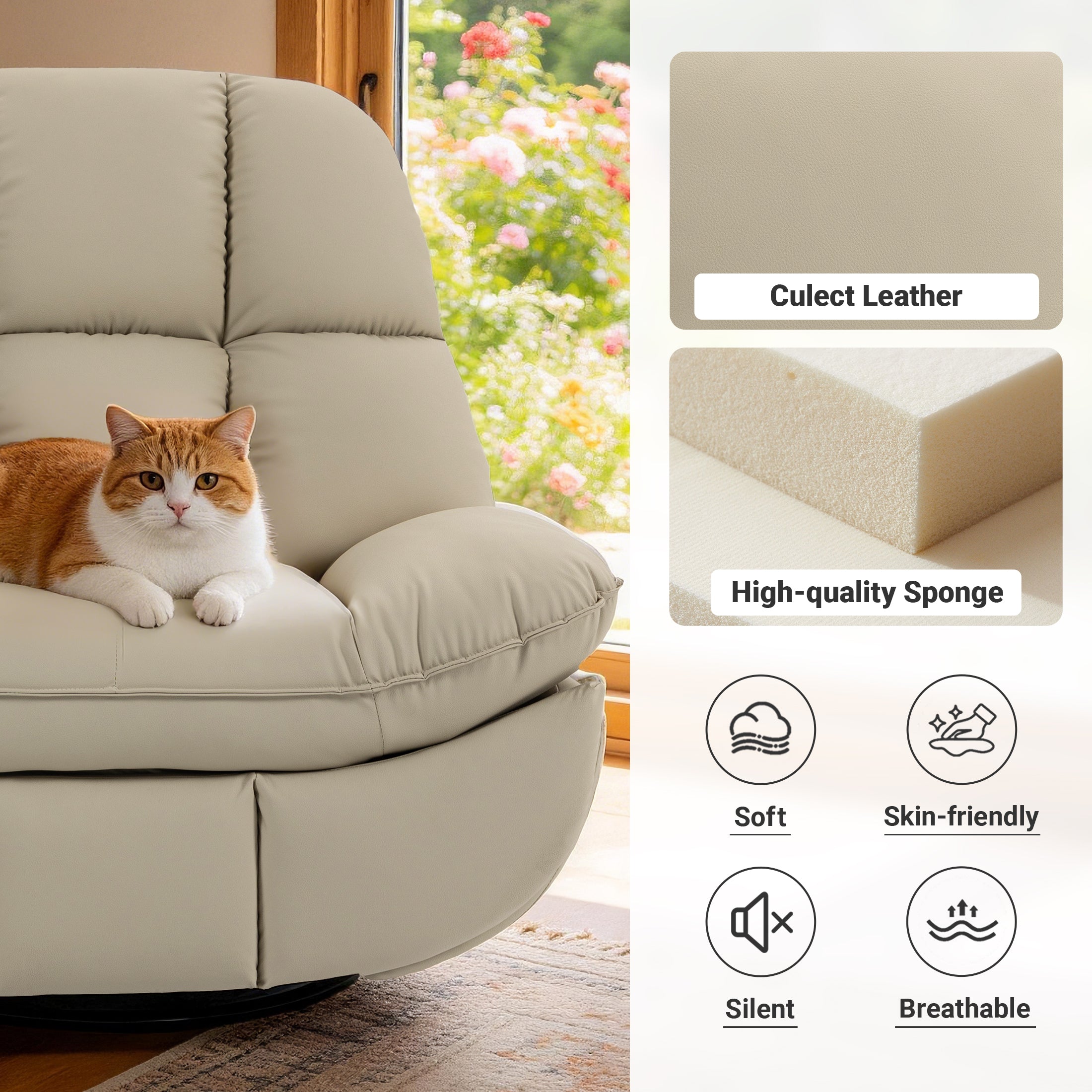 Culect Power Lift Recliner Chair with Bluetooth Speakers & RGB LED Lights ESW-01 Beige
