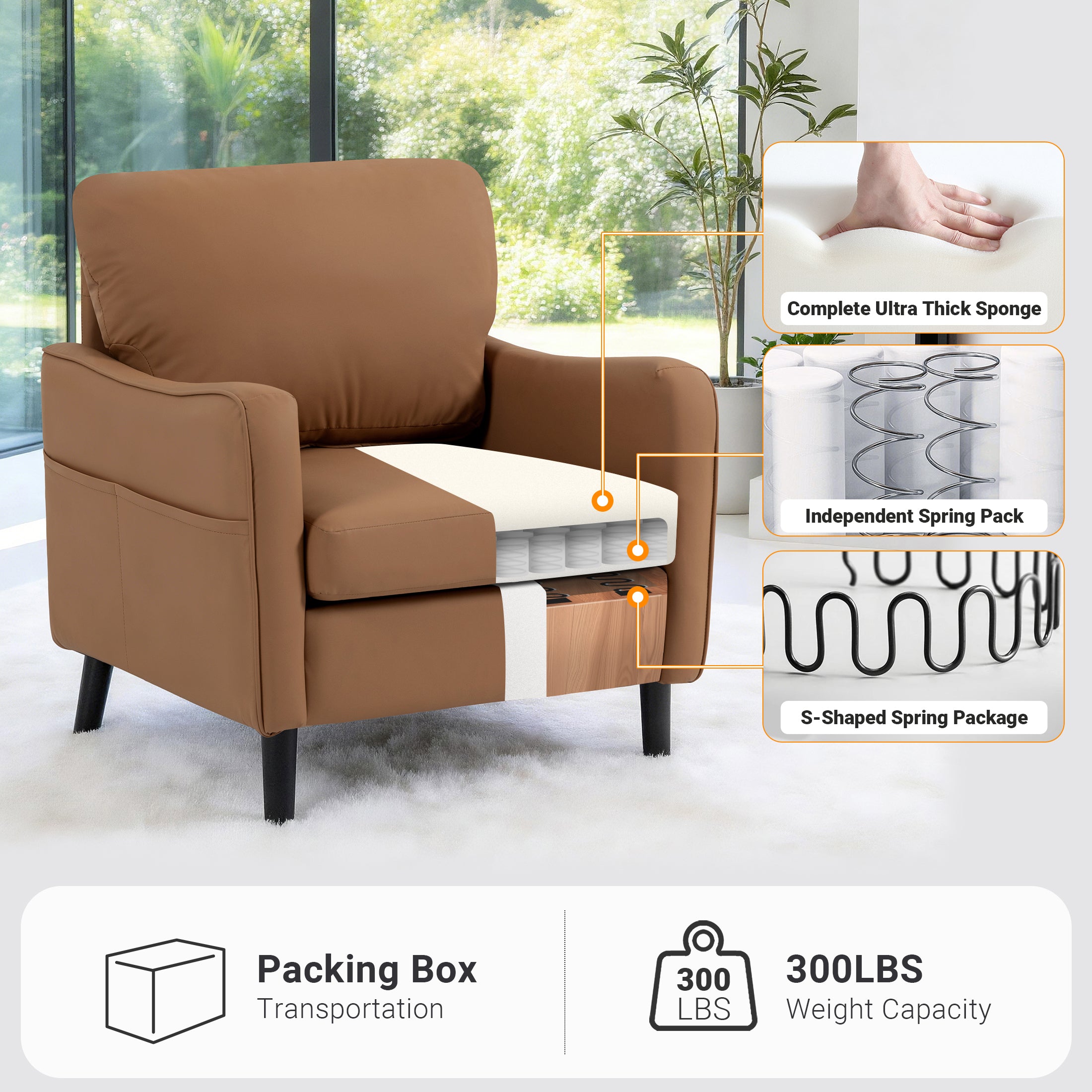 Comfortable Reading Chair for the Living Room or Study ACS-02 PU Brown