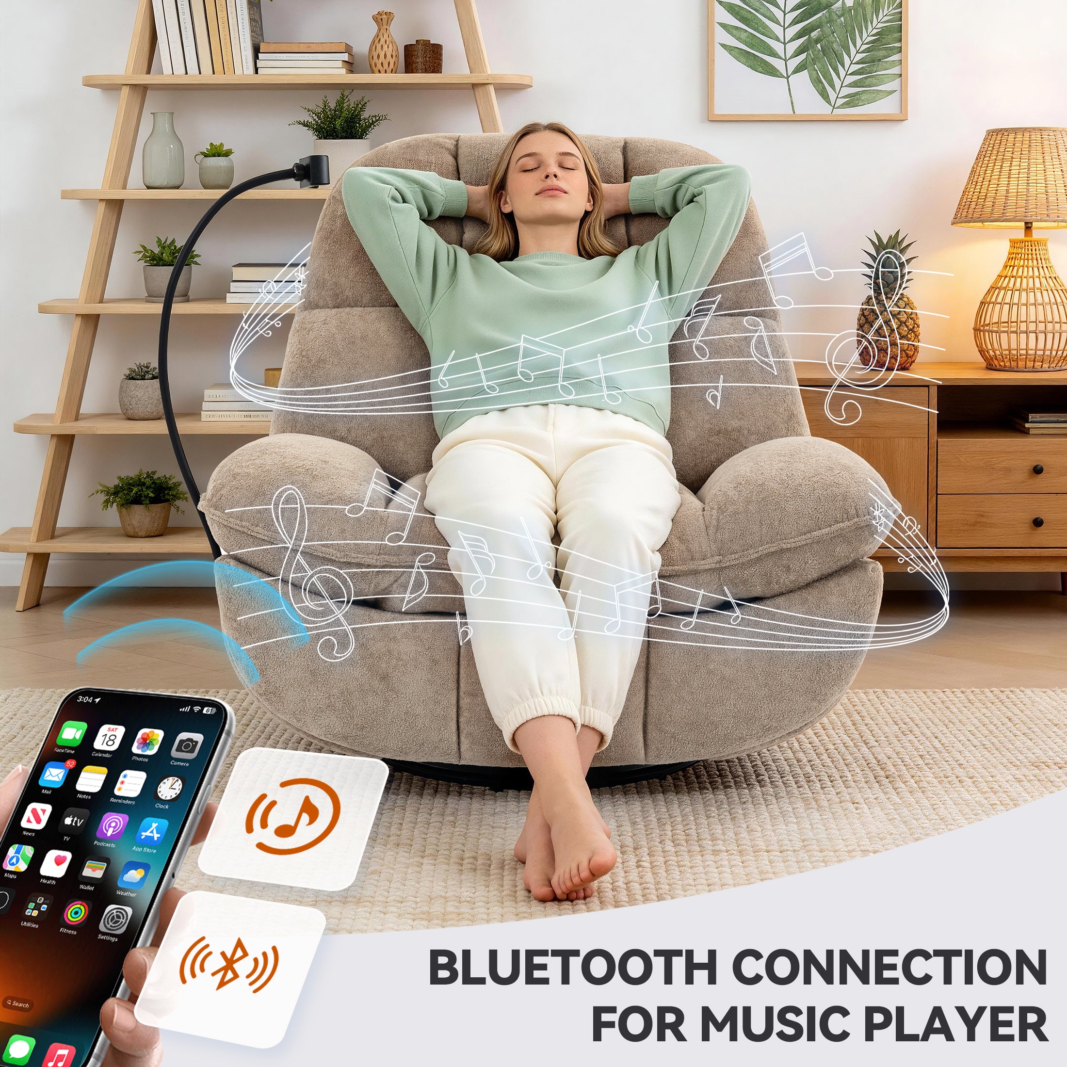 Culect Power Lift Recliner Chair with Bluetooth Speakers & RGB LED Lights ESW-01 Oat color
