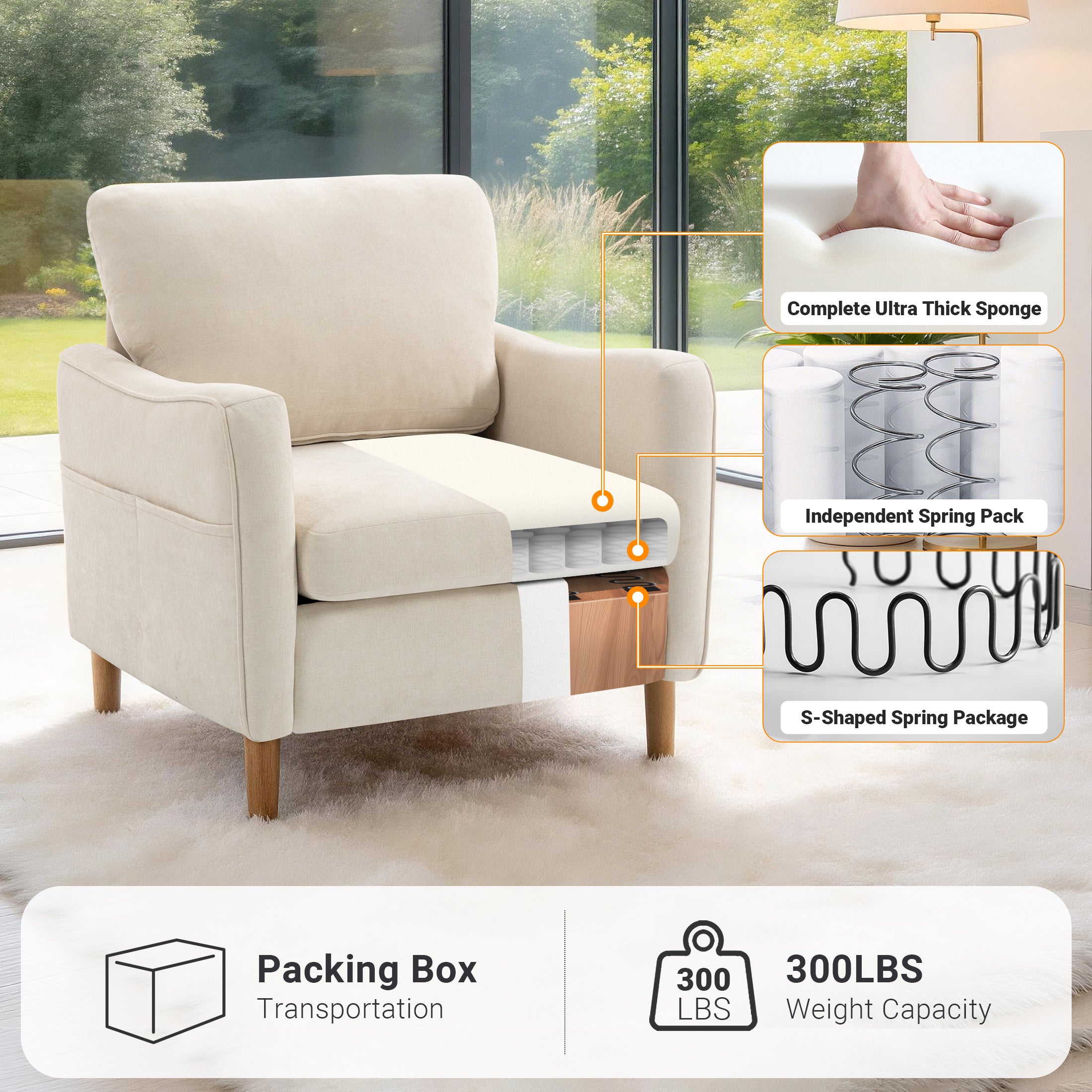 Comfortable Reading Chair for the Living Room or Study ACS-02 Beige