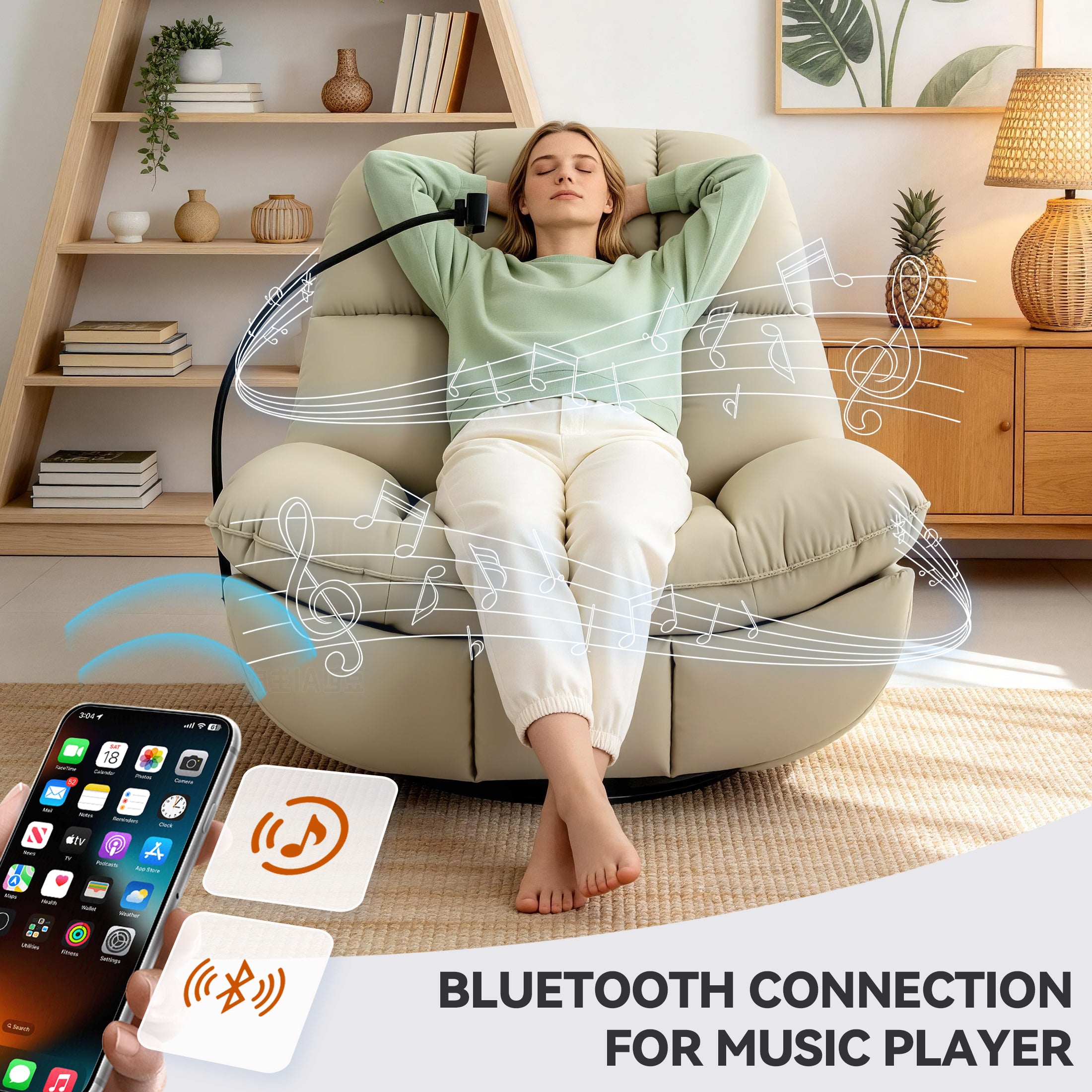 Culect Power Lift Recliner Chair with Bluetooth Speakers & RGB LED Lights ESW-01 Beige