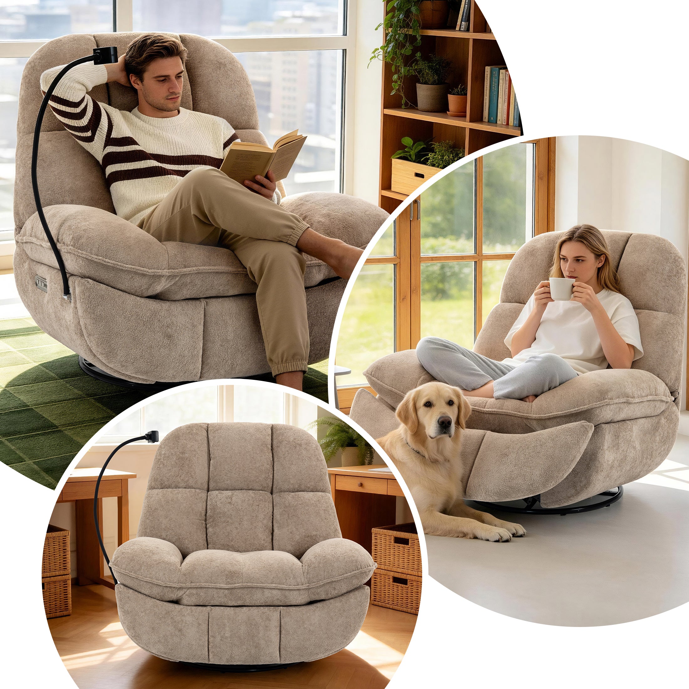 Culect Power Lift Recliner Chair with Bluetooth Speakers & RGB LED Lights ESW-01 Oat color