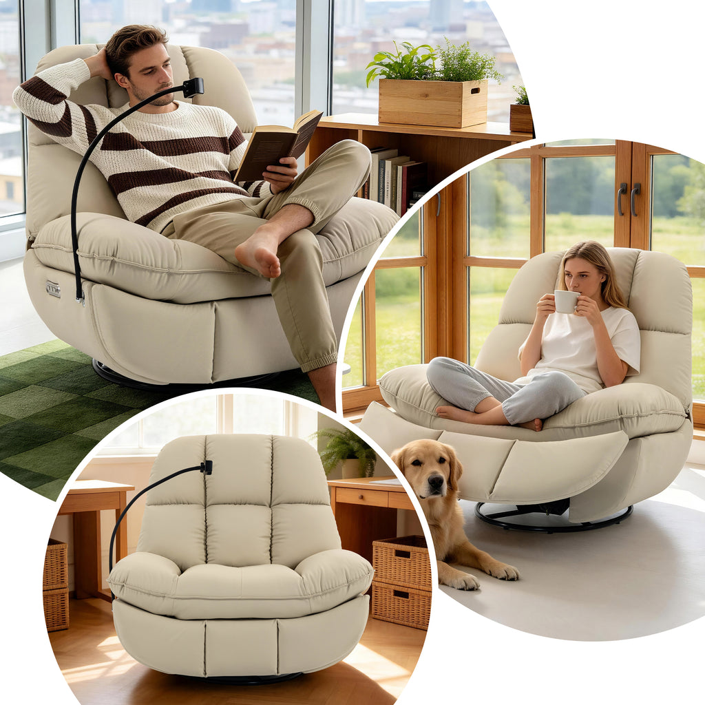 Culect Power Lift Recliner Chair with Bluetooth Speakers & RGB LED Lights ESW-01 Beige