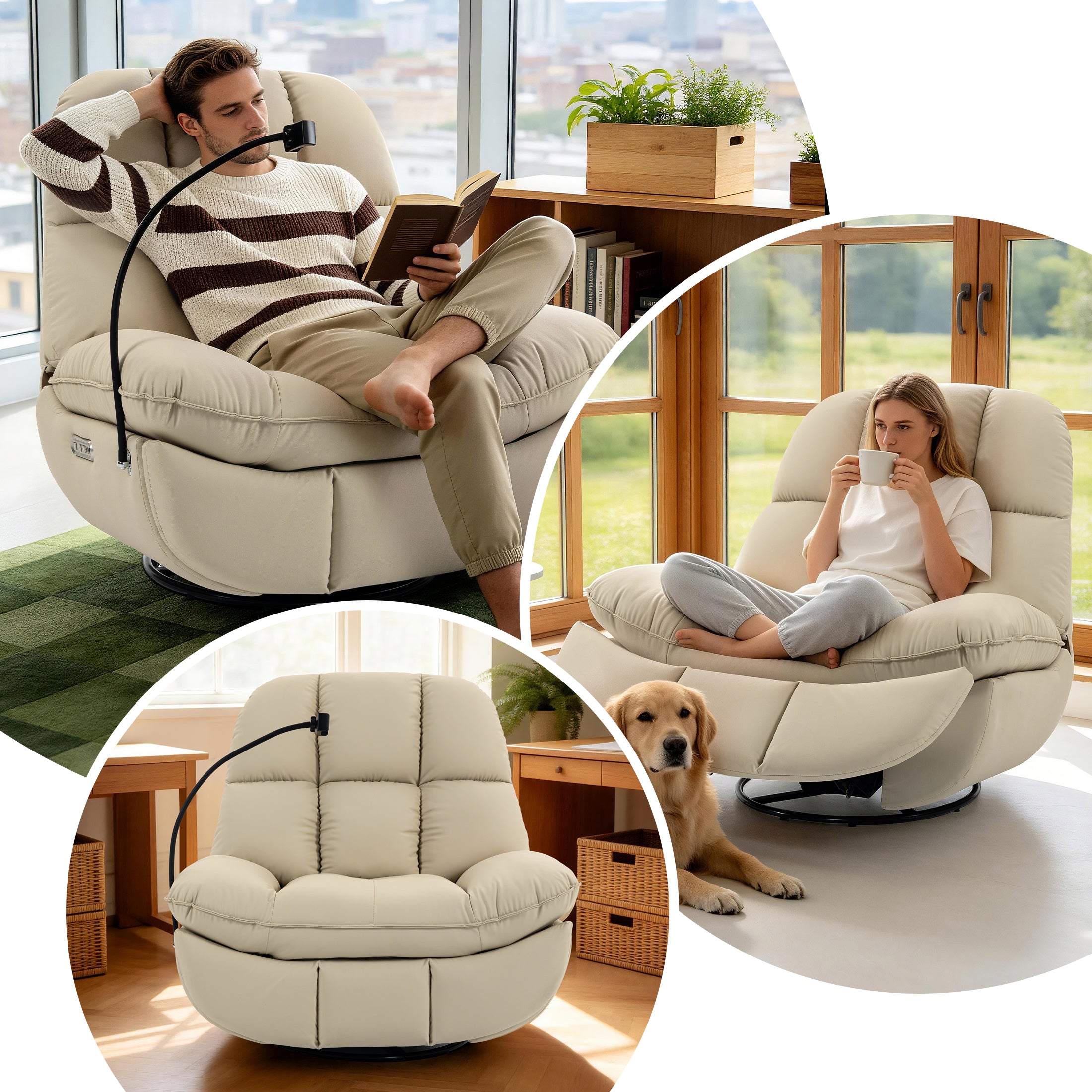 Culect Power Lift Recliner Chair with Bluetooth Speakers & RGB LED Lights ESW-01 Beige