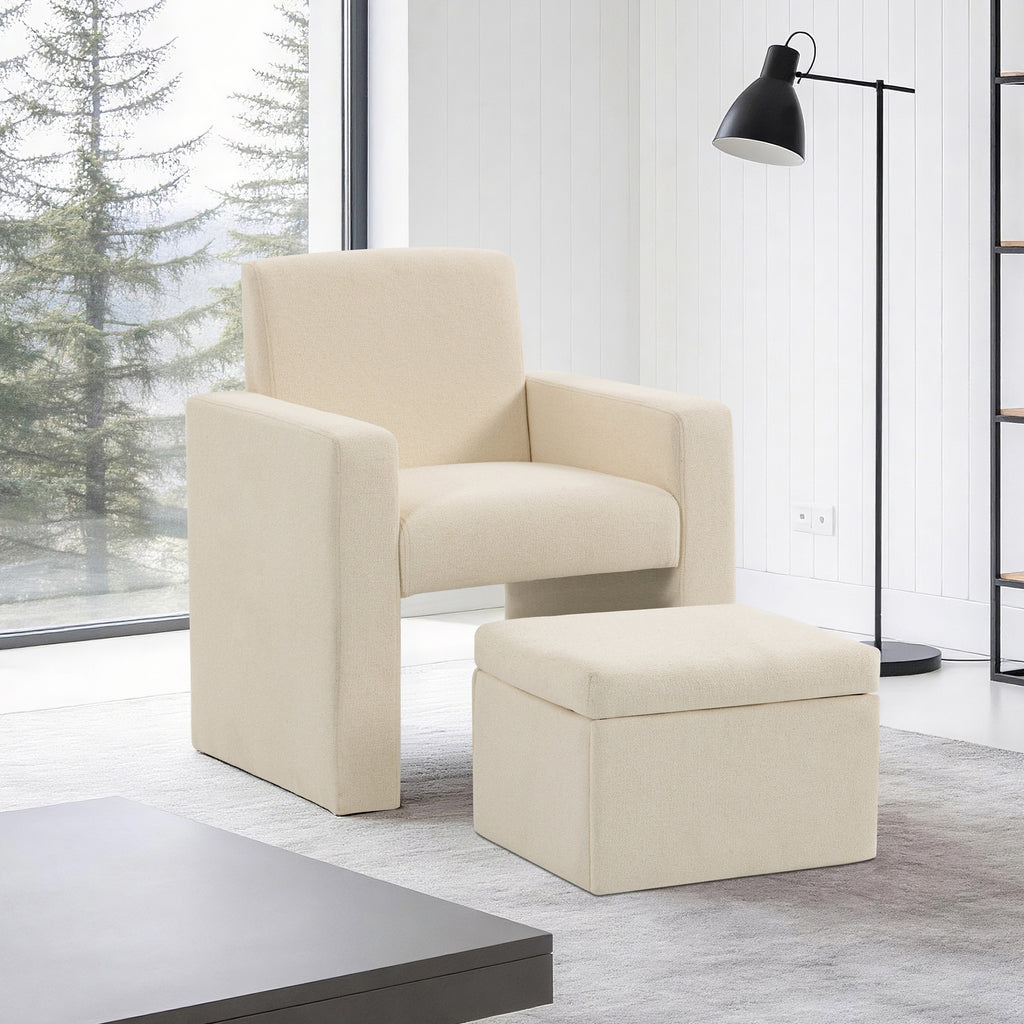 Culect Single Armchair with Storage Footrest ACSO-01 Beige