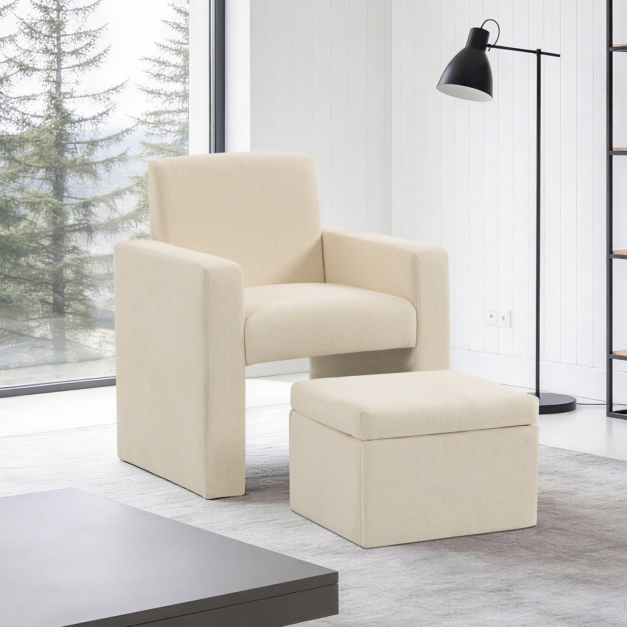 Culect Single Armchair with Storage Footrest ACSO-01 Beige