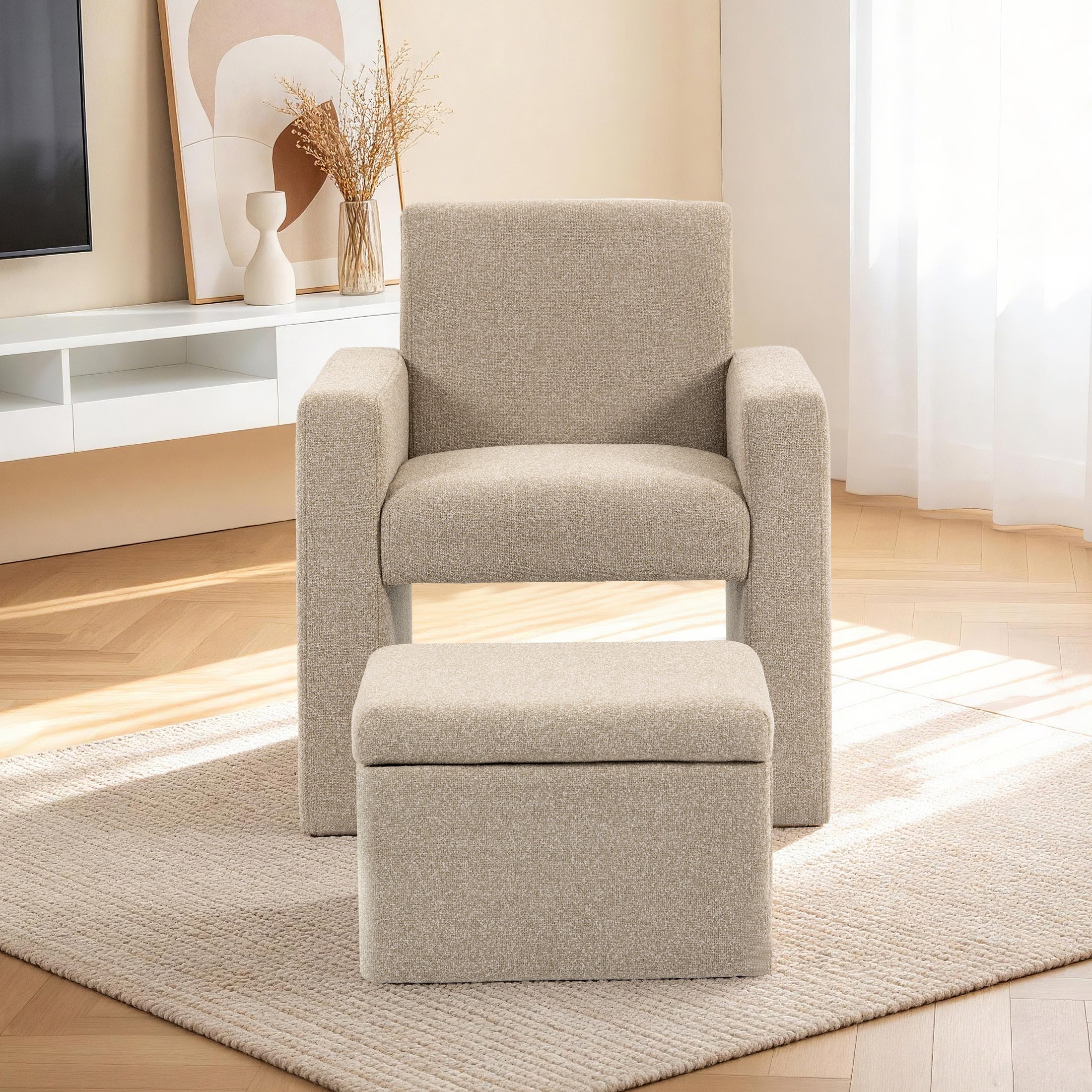 Culect Single Armchair with Storage Footrest ACSO-01 Brown