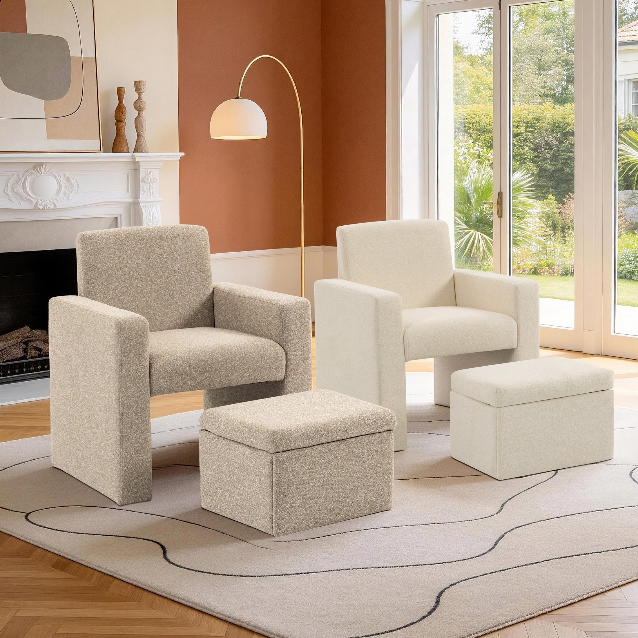 Culect Single Armchair with Storage Footrest ACSO-01 Beige