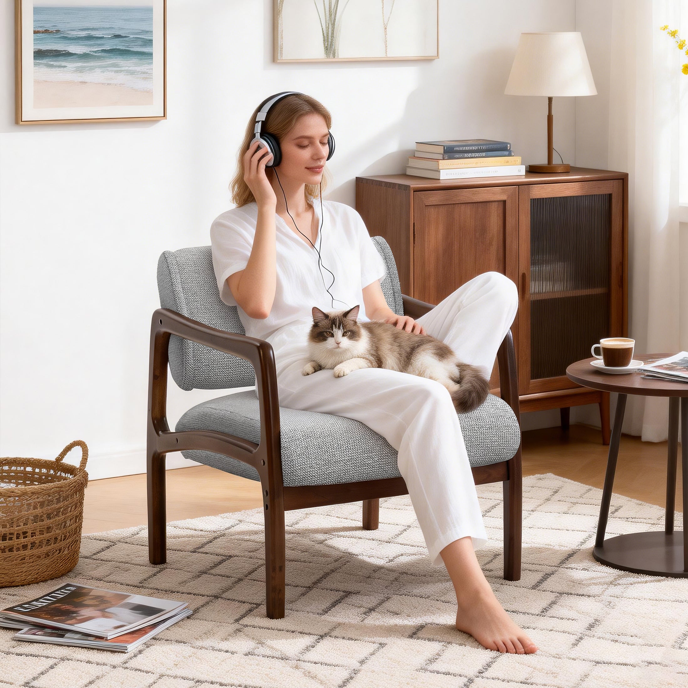 Linen-Backed 360° Swivel Recliner Chair ACW-01 Gray