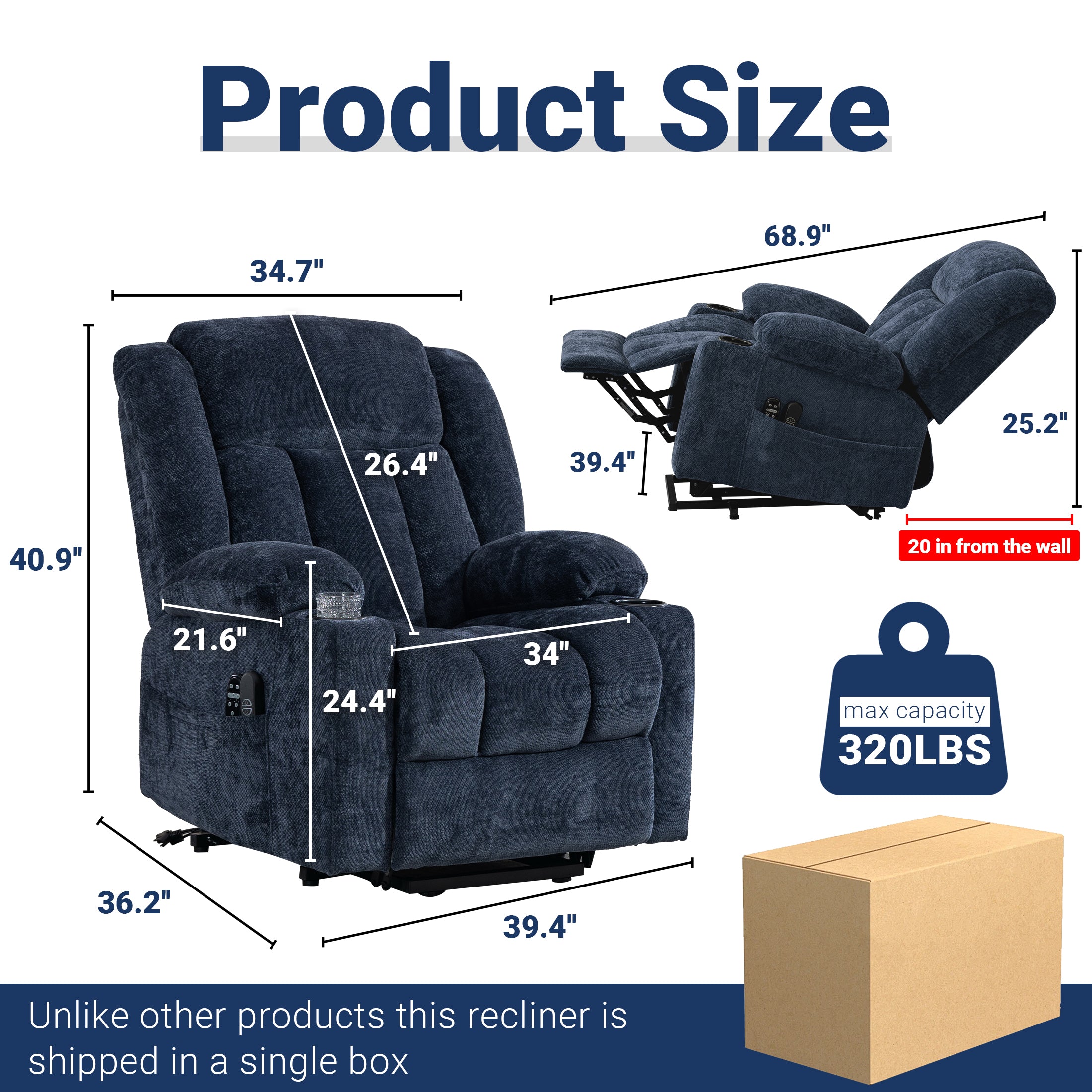 Electric Lift Recliner ES-01 Navy Blue