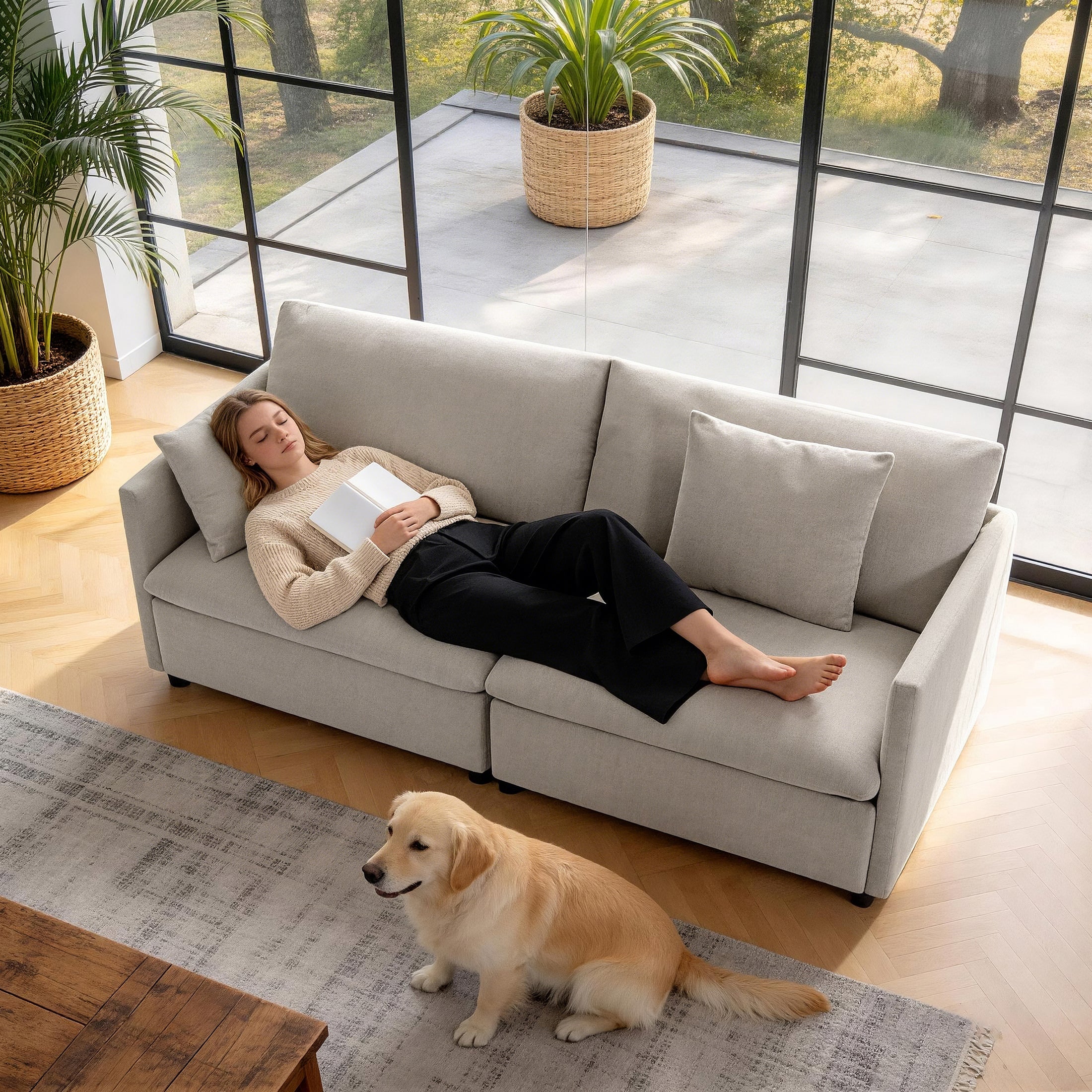 Culect Designer Minimalist Sofa NSD-01, Light Brown
