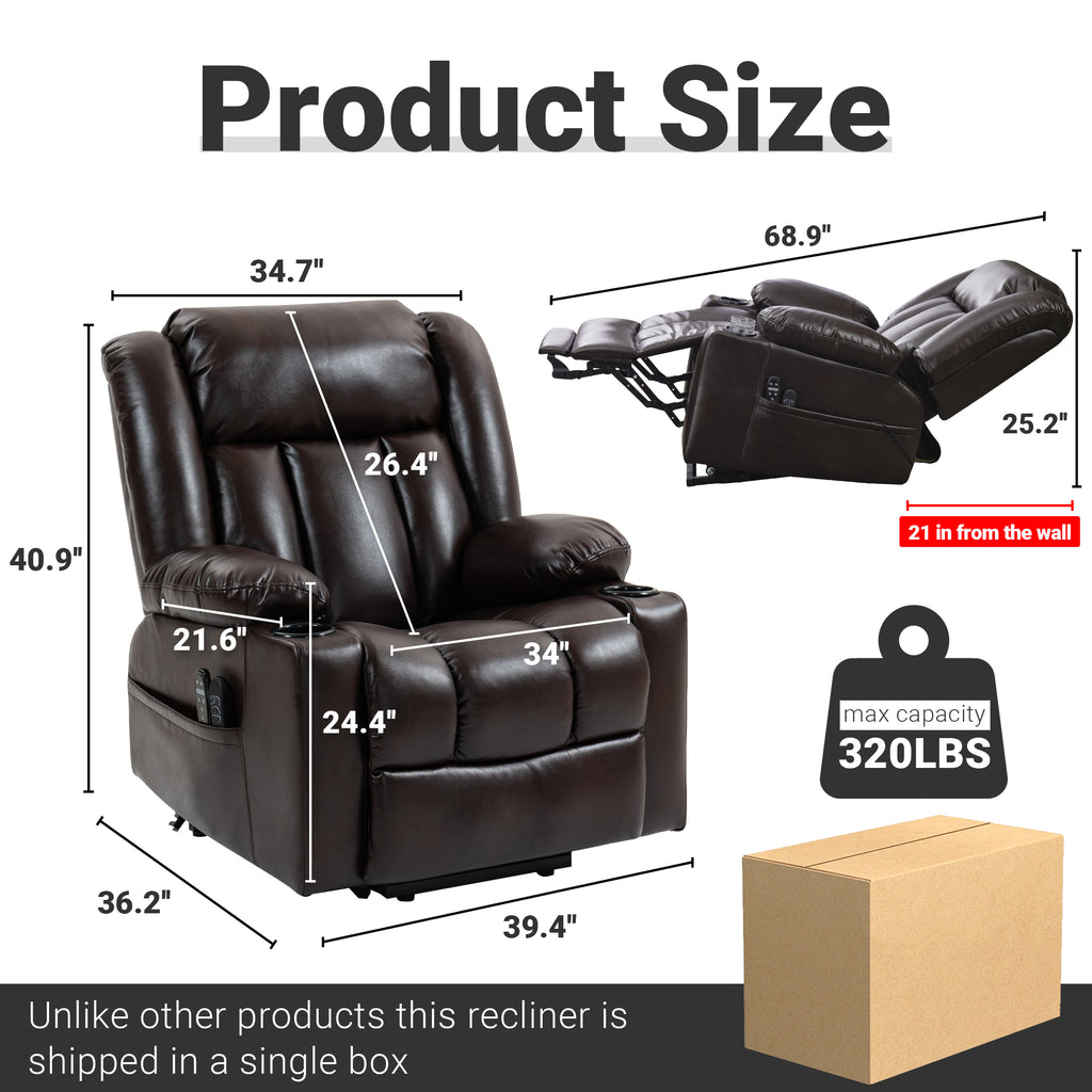 Leather Power Lift Recliner ED-01 Reddish Brown