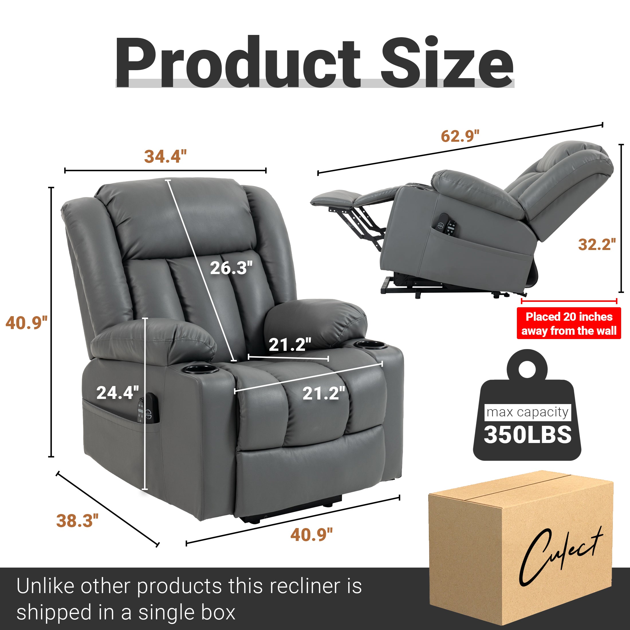 Electric Lift Recliner ES-02 PU Light Gray