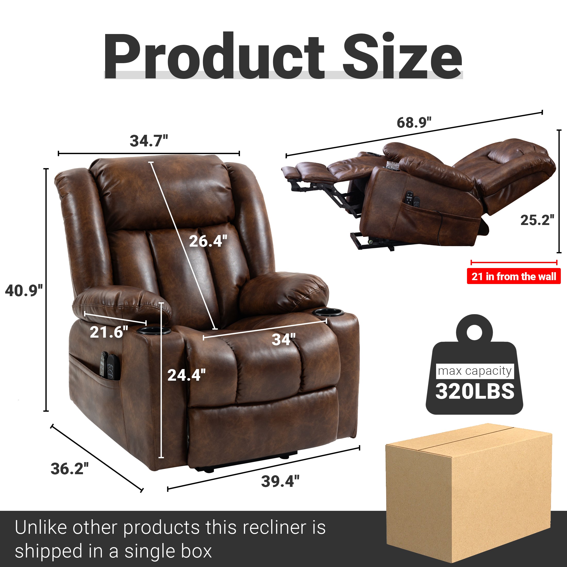 Leather Power Lift Recliner ED-01 Brown