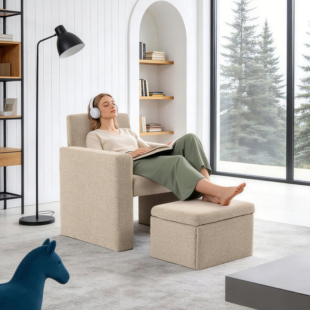 Culect Single Armchair with Storage Footrest ACSO-01 Brown