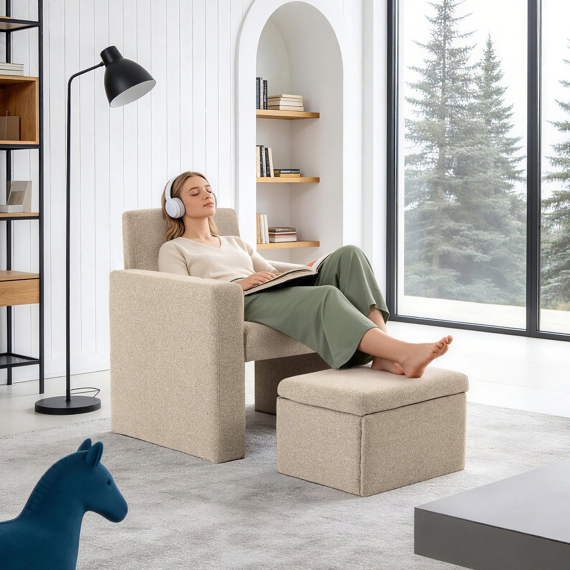 Culect Single Armchair with Storage Footrest ACSO-01 Brown