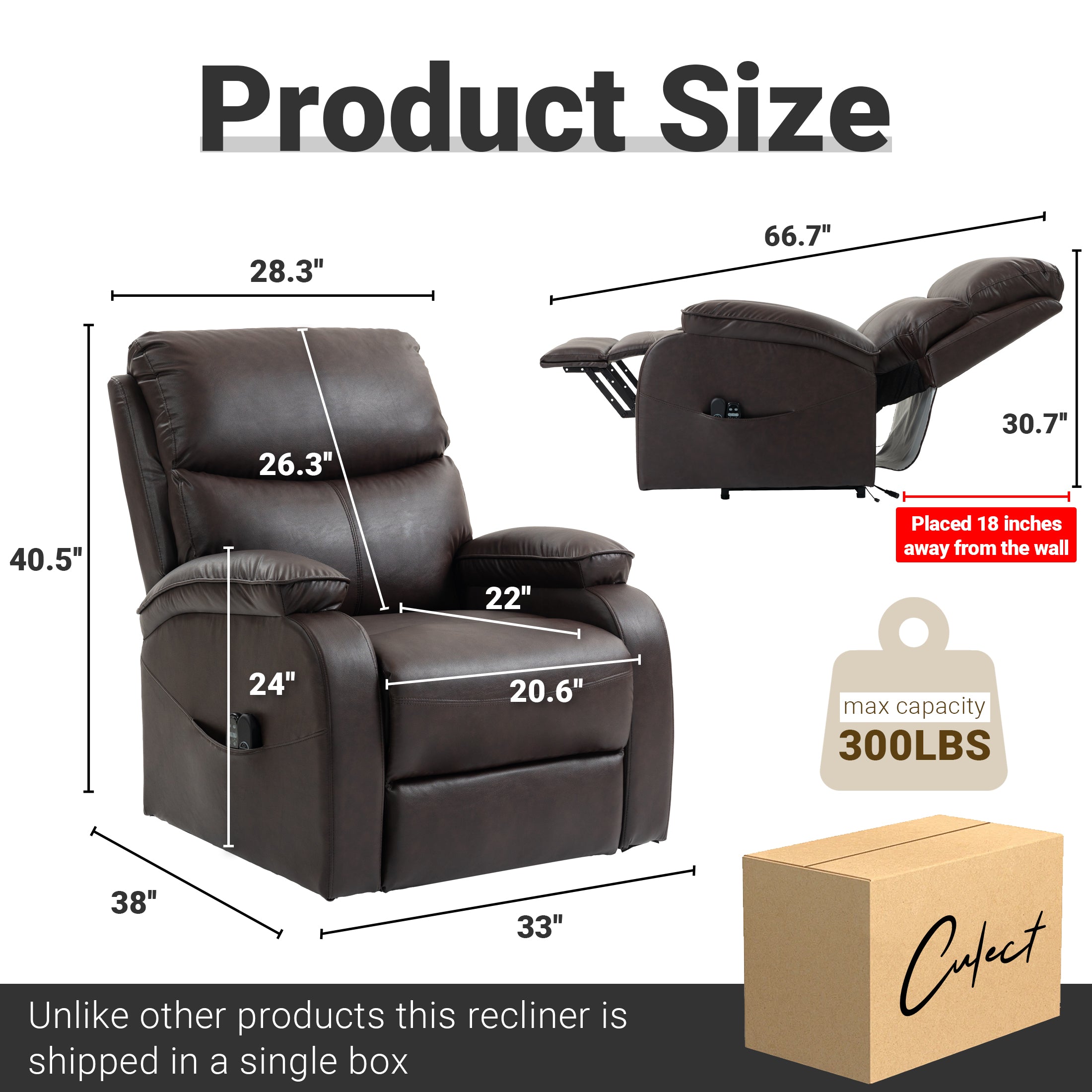 Electric Lift Massage Recliner ES-03 Reddish Brown
