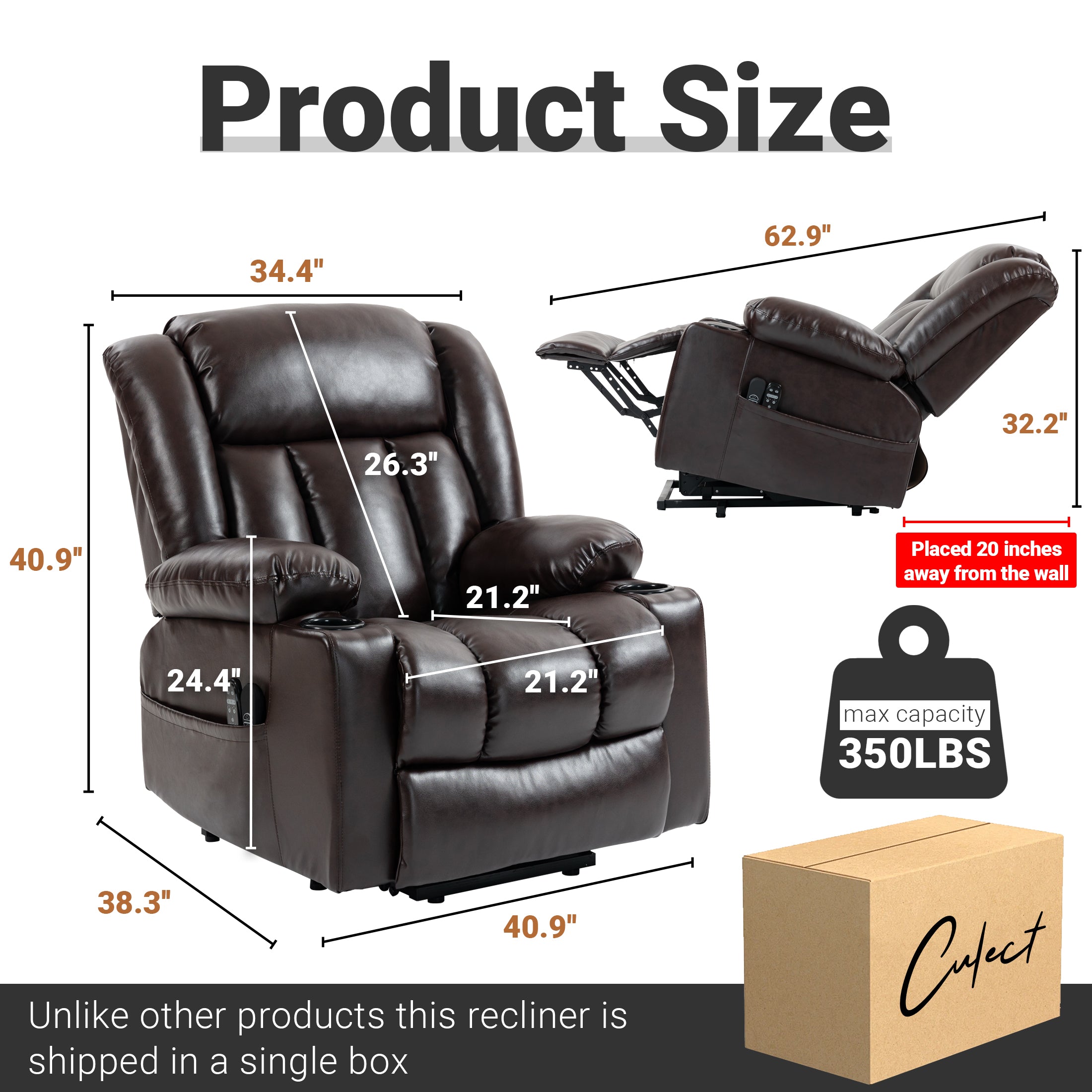 Electric Lift Recliner ES-02 PU Reddish Brown
