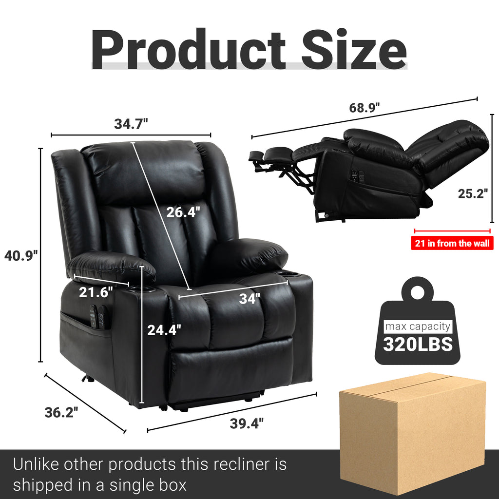 Leather Power Lift Recliner ED-01 Black