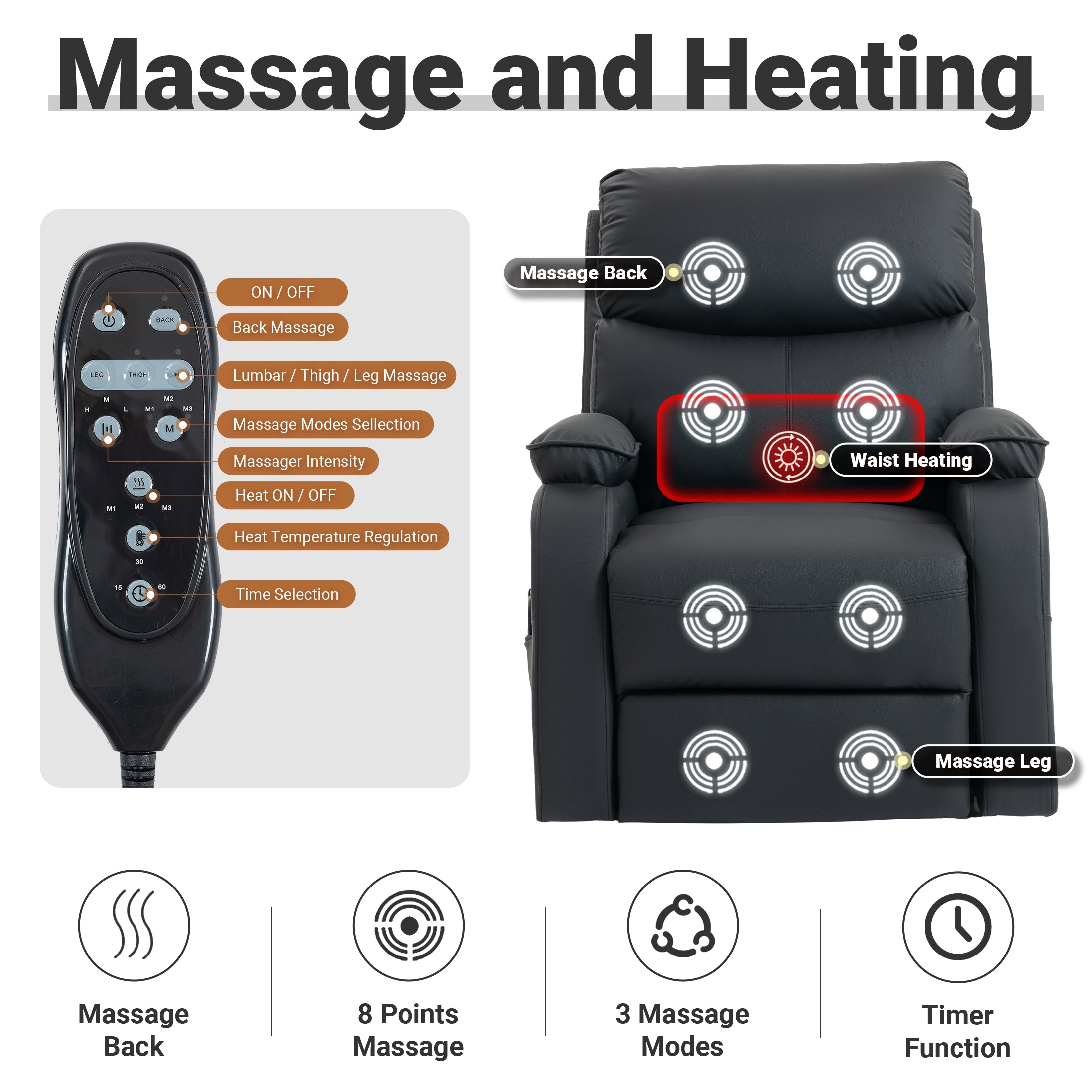 Electric Lift Massage Recliner ES-03 Black