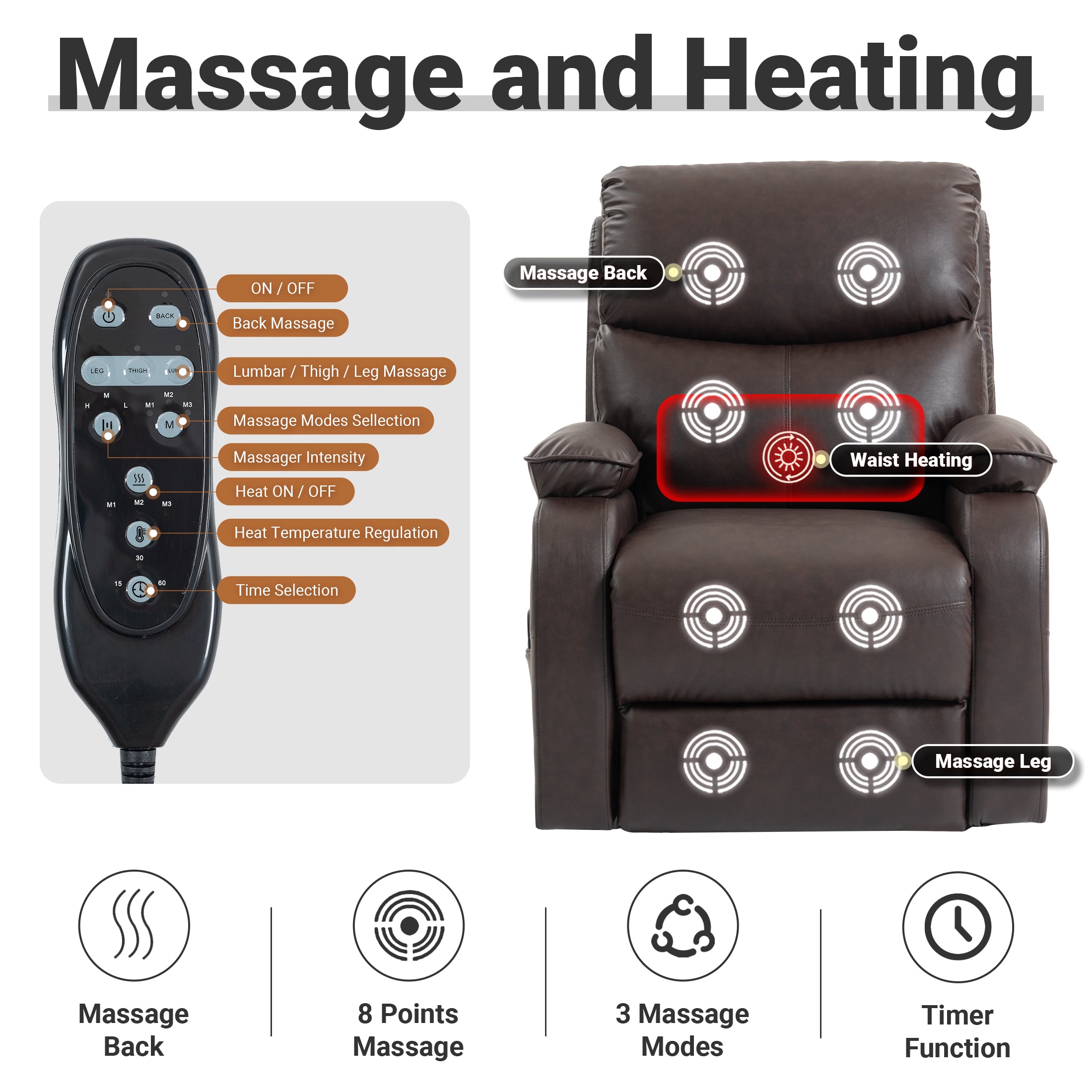 Electric Lift Massage Recliner ES-03 Reddish Brown