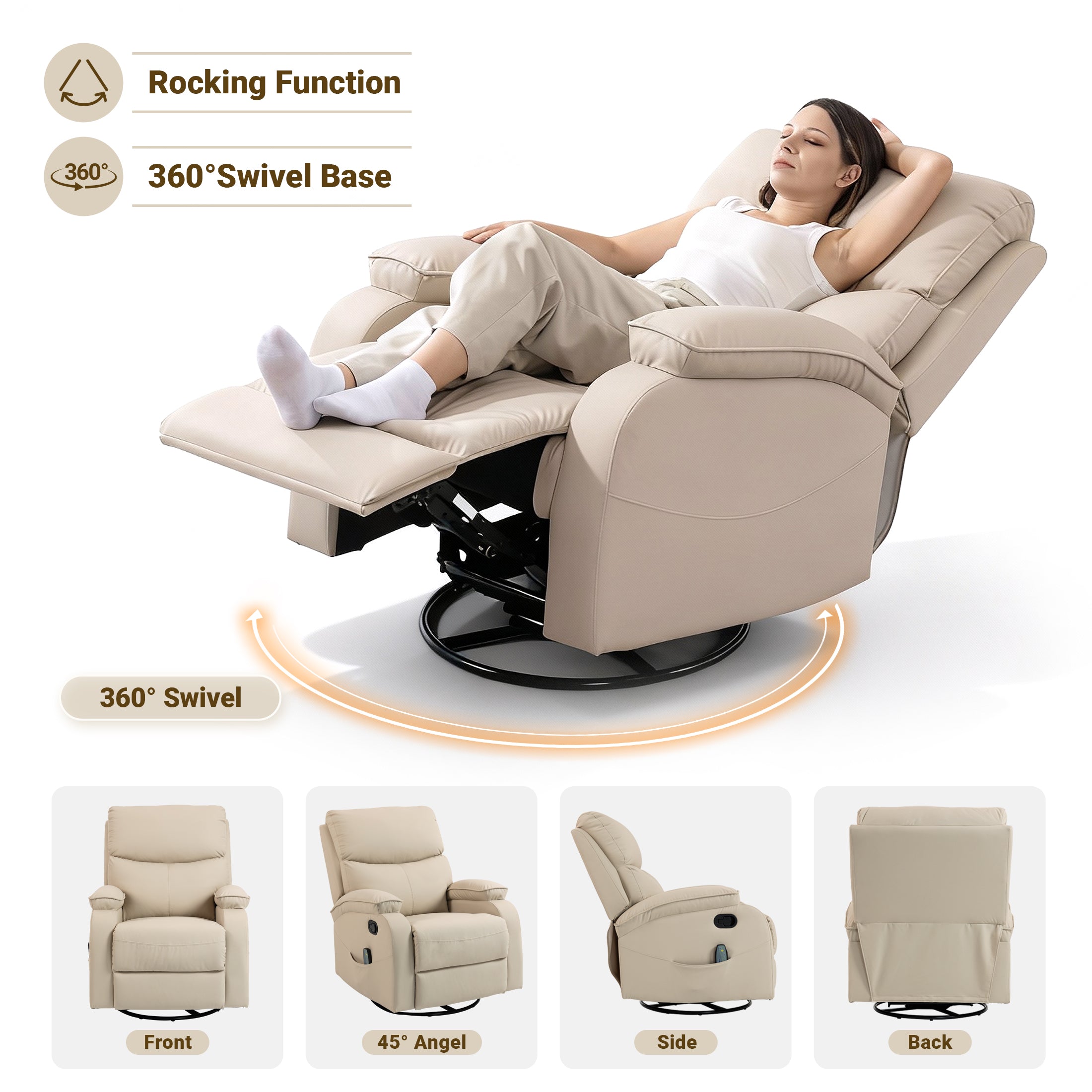 Manual Rocking Recliner HOM-02 Beige
