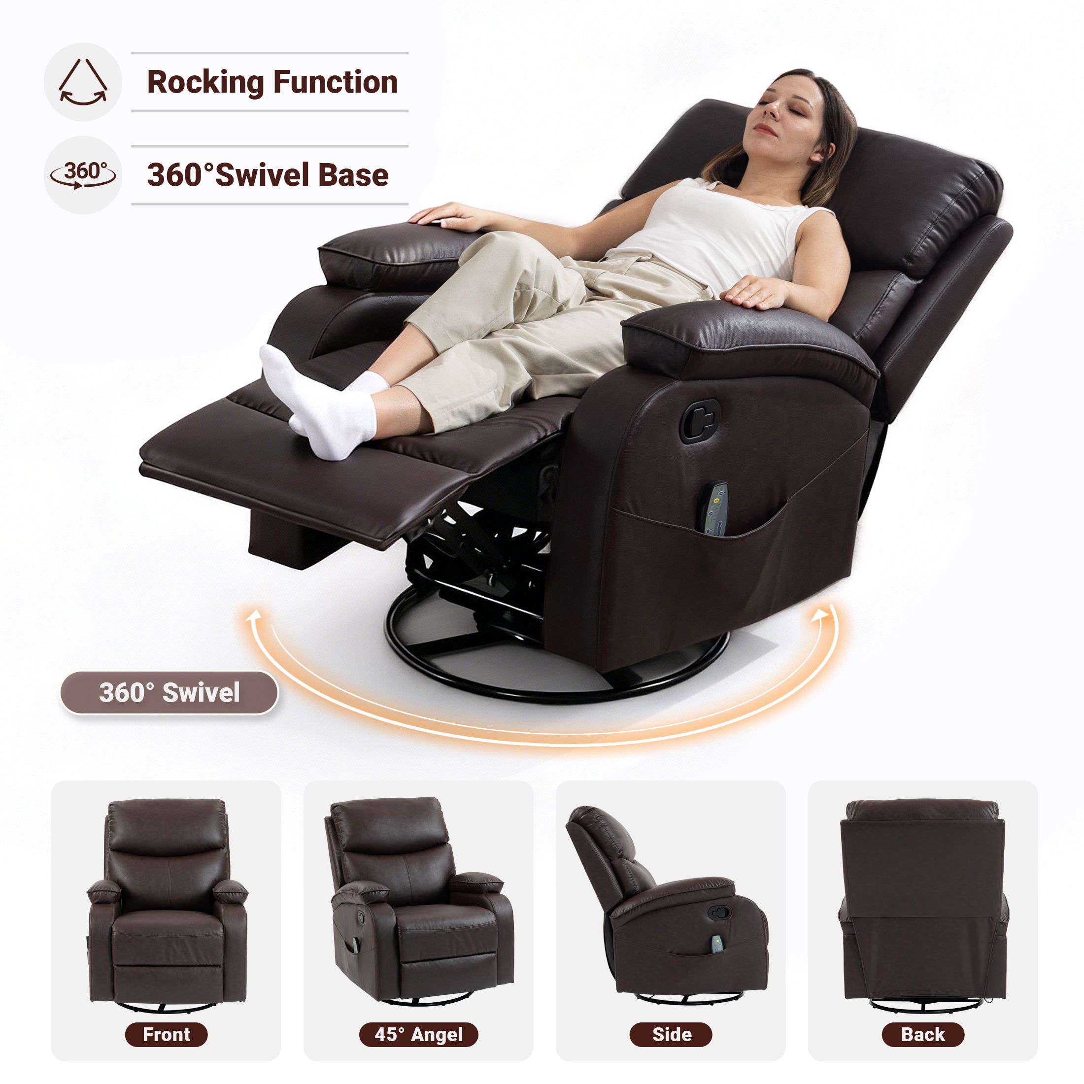 Manual Rocking Recliner HOM-02 Reddish Brown