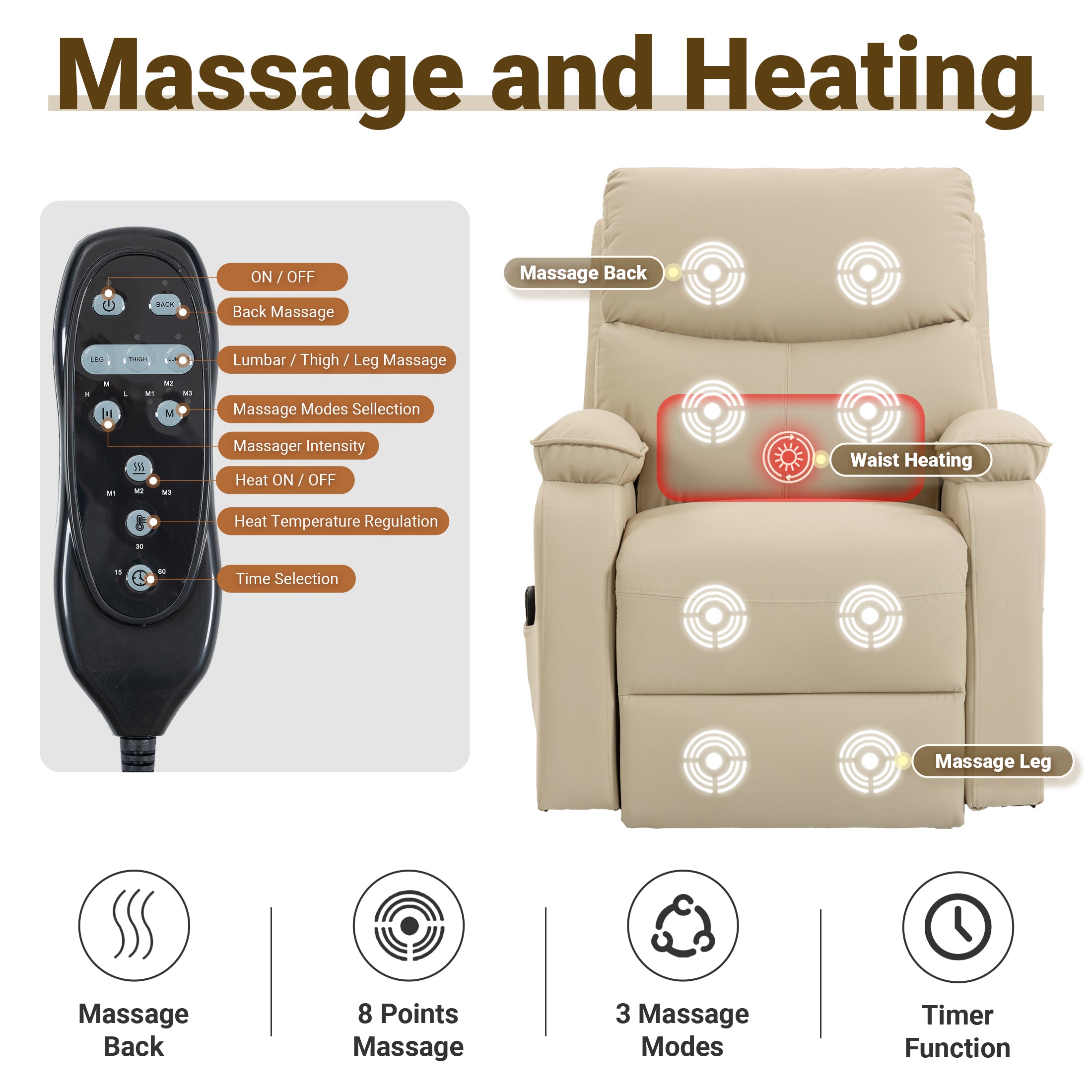 Electric Lift Massage Recliner ES-03 Beige