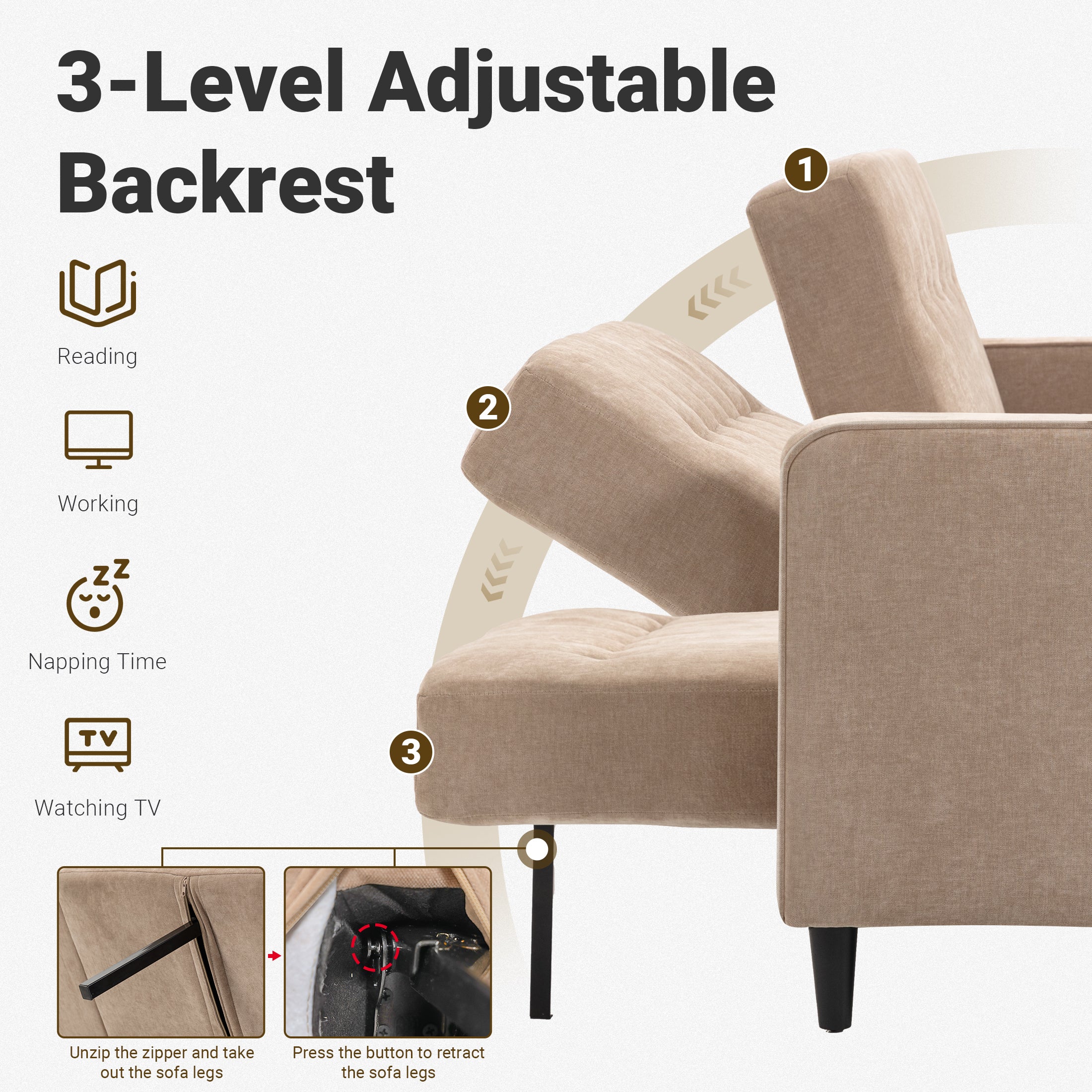 Adjustable Recliner Sofa Bed FS-01 Beige