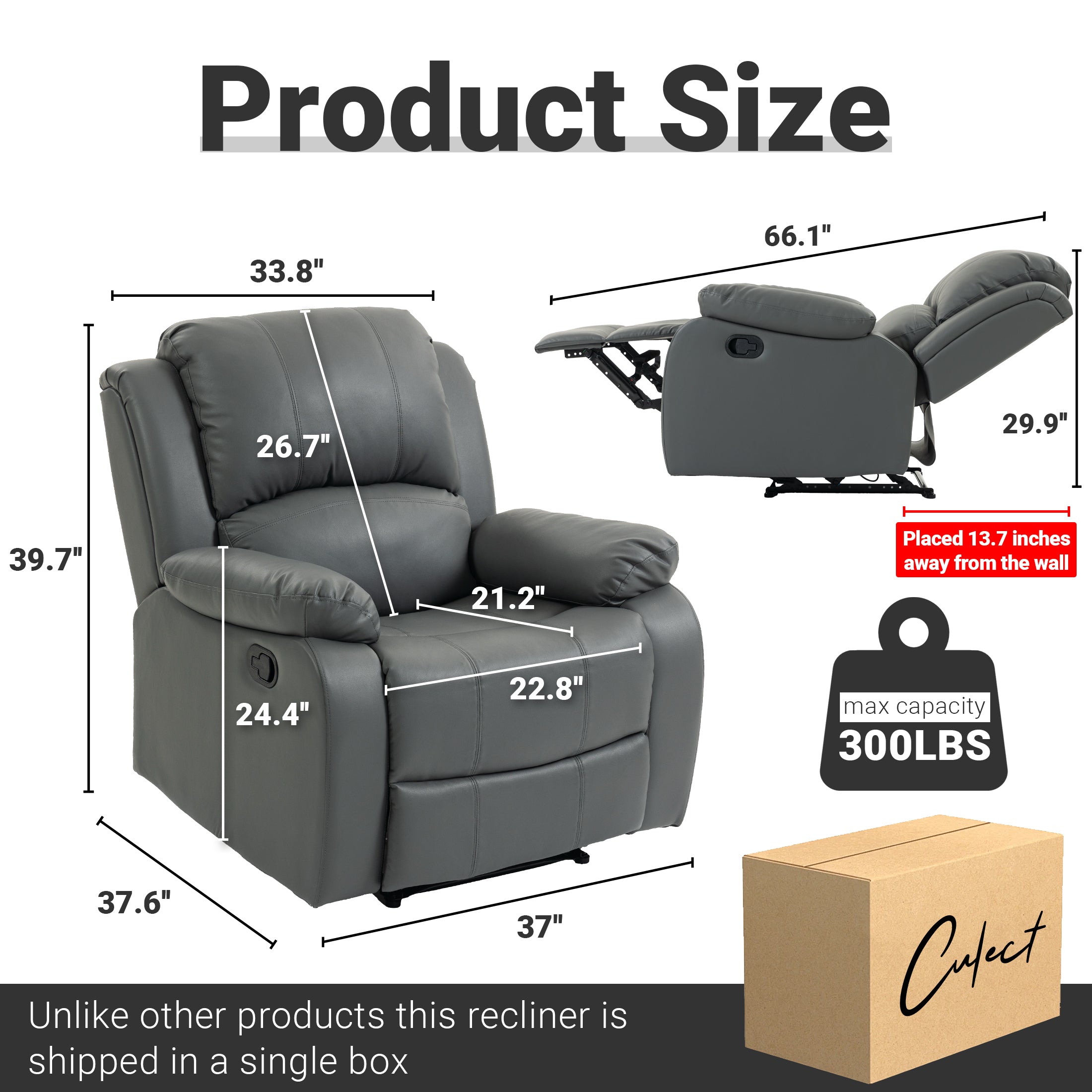 Manual Recliner PU NHO-01 Light Gray