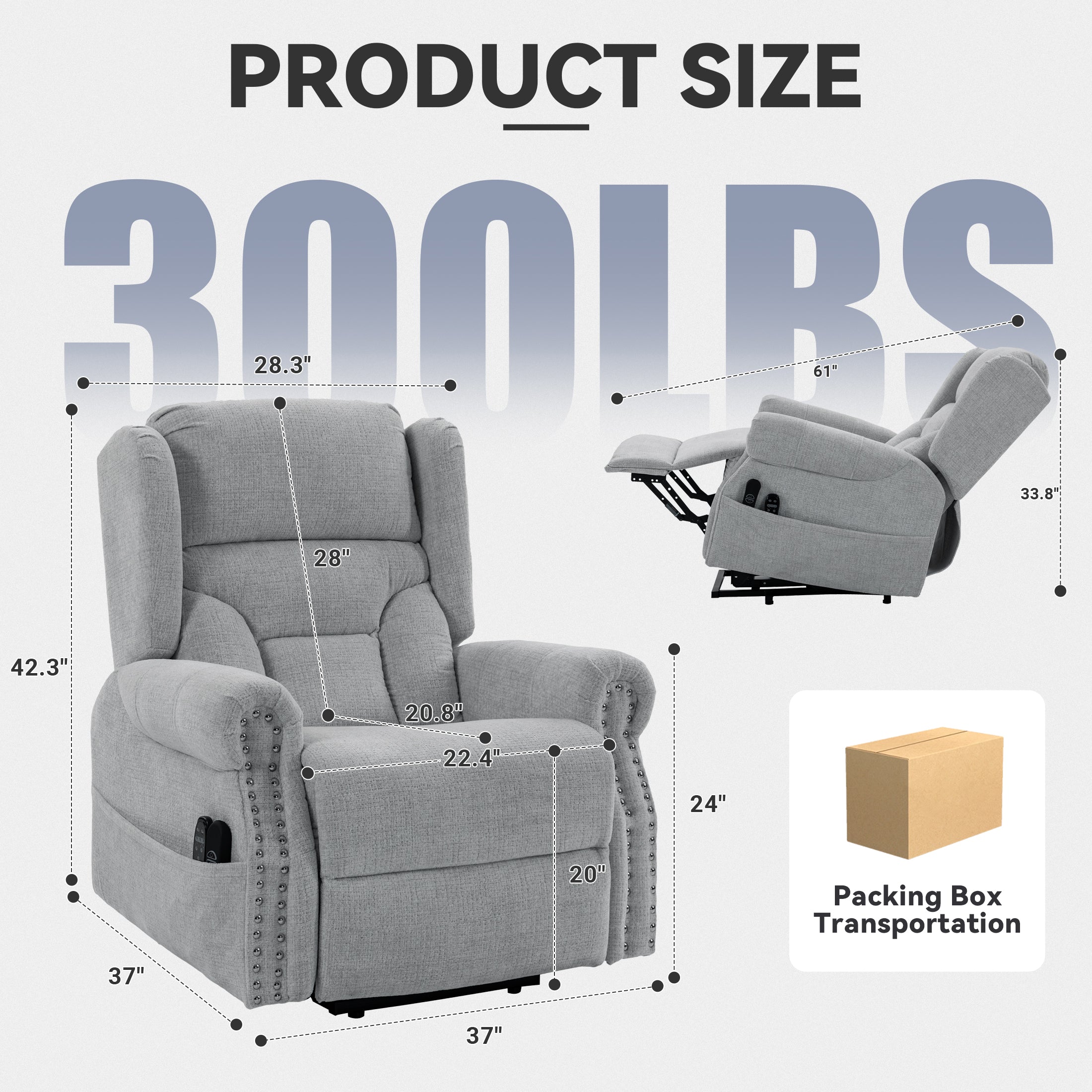 Culect Electric Power Lift Recliner with Massage and Heating ES-04 Gray