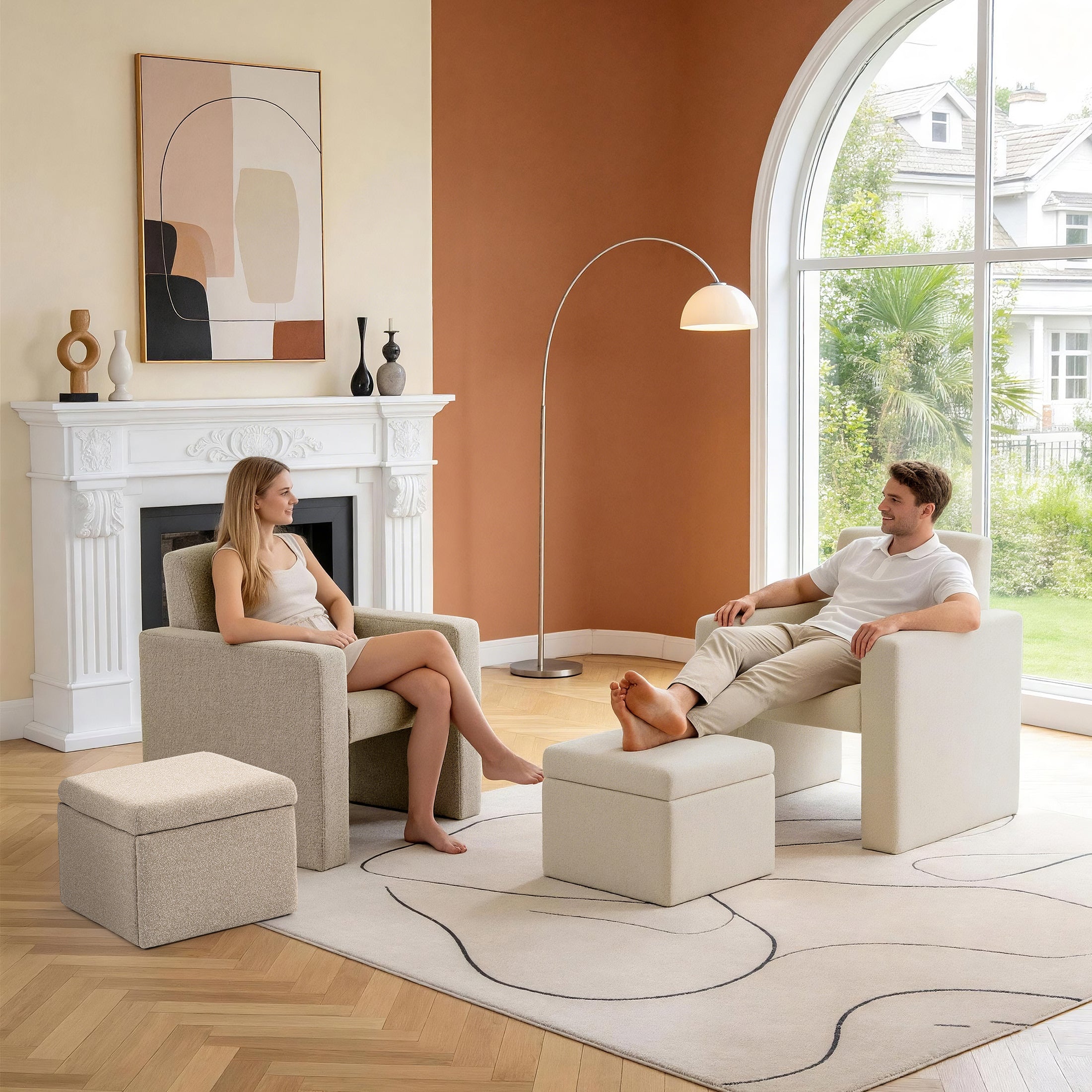 Culect Single Armchair with Storage Footrest ACSO-01 Beige