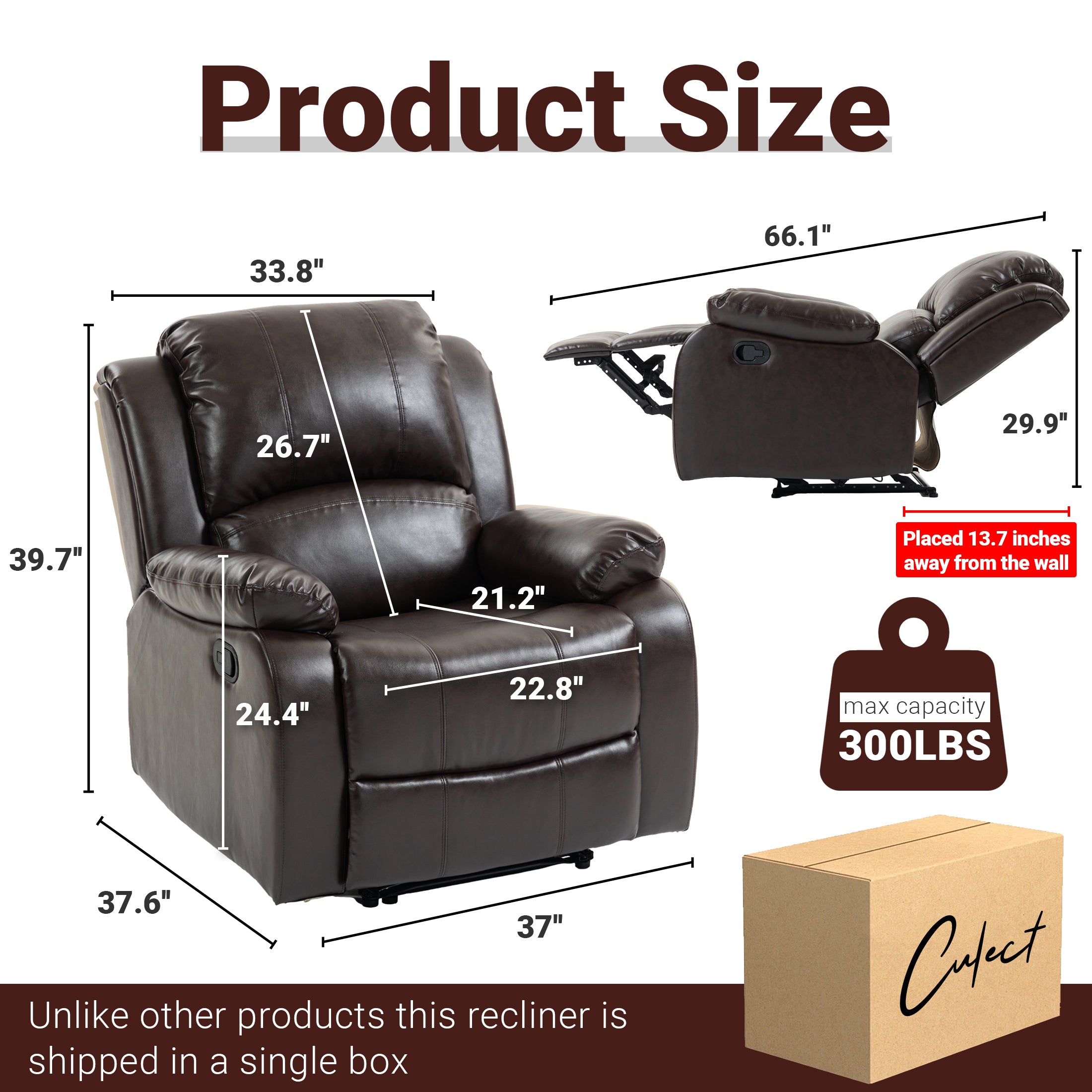 Manual Recliner PU NHO-01 Reddish Brown