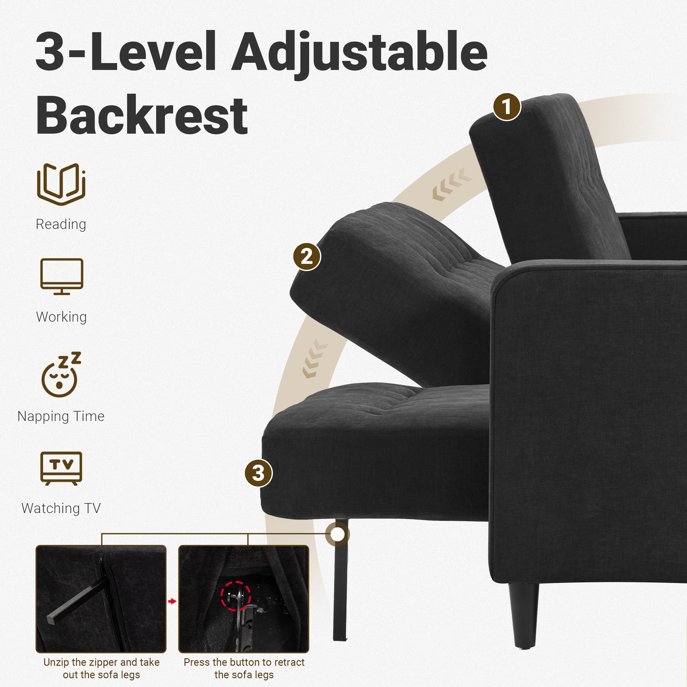 Adjustable Recliner Sofa Bed FS-01 Black