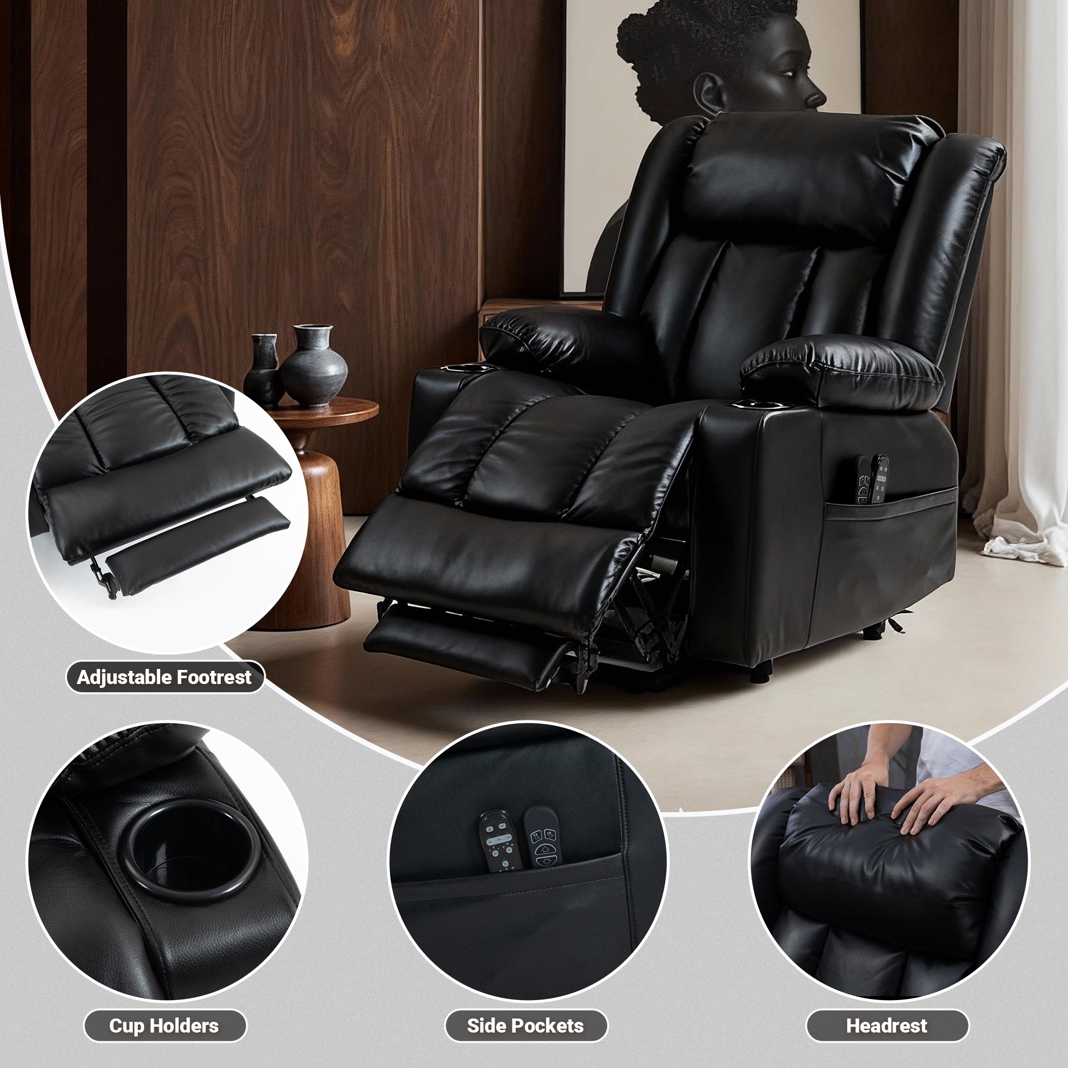 Leather Power Lift Recliner ED-01 Black