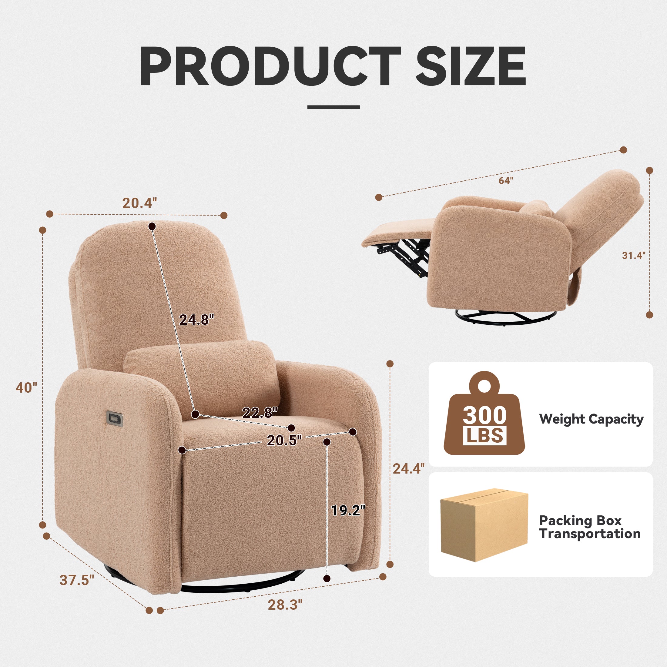Culect 270 Swivel Rocker Recliner Chair ESS-01 Brown