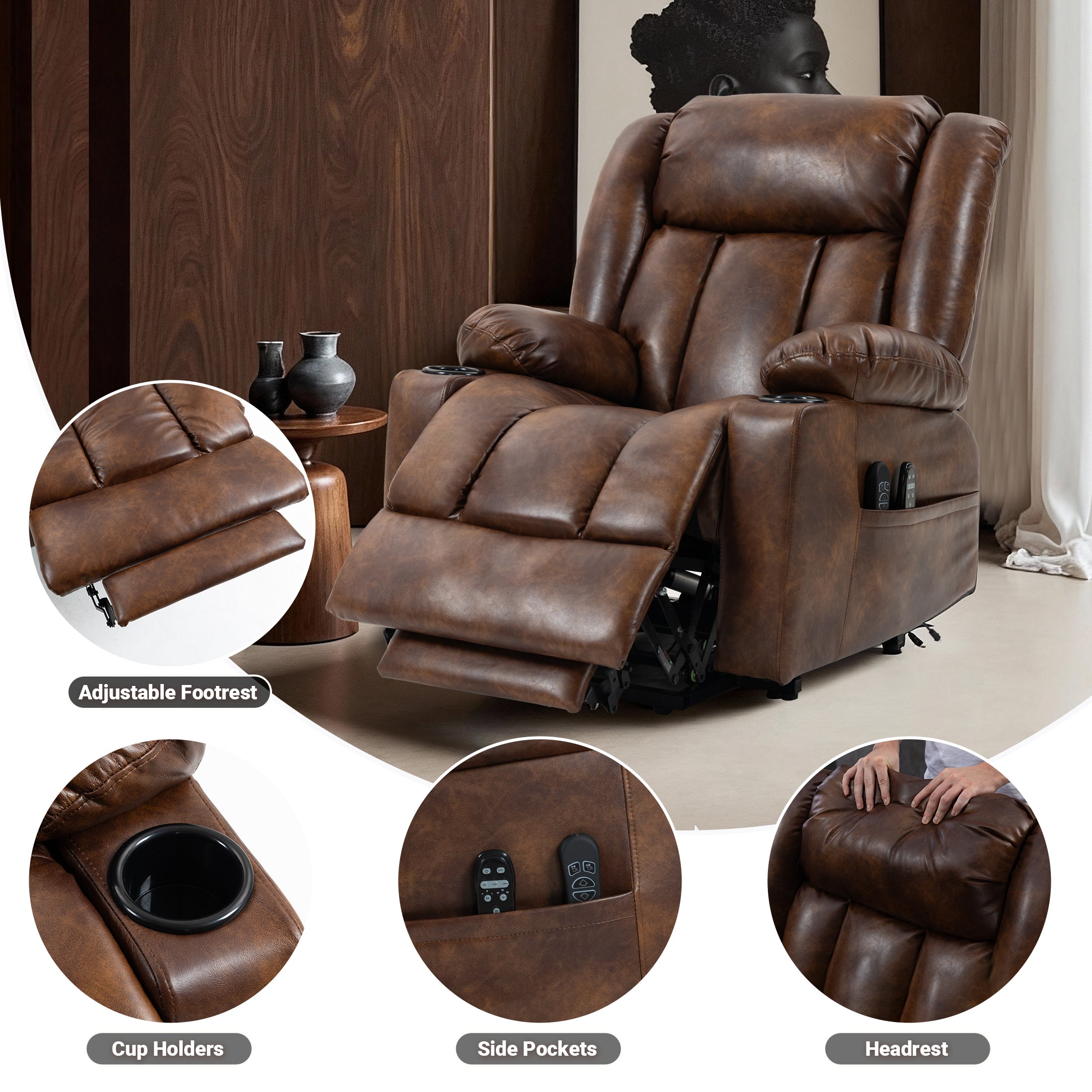 Leather Power Lift Recliner ED-01 Brown