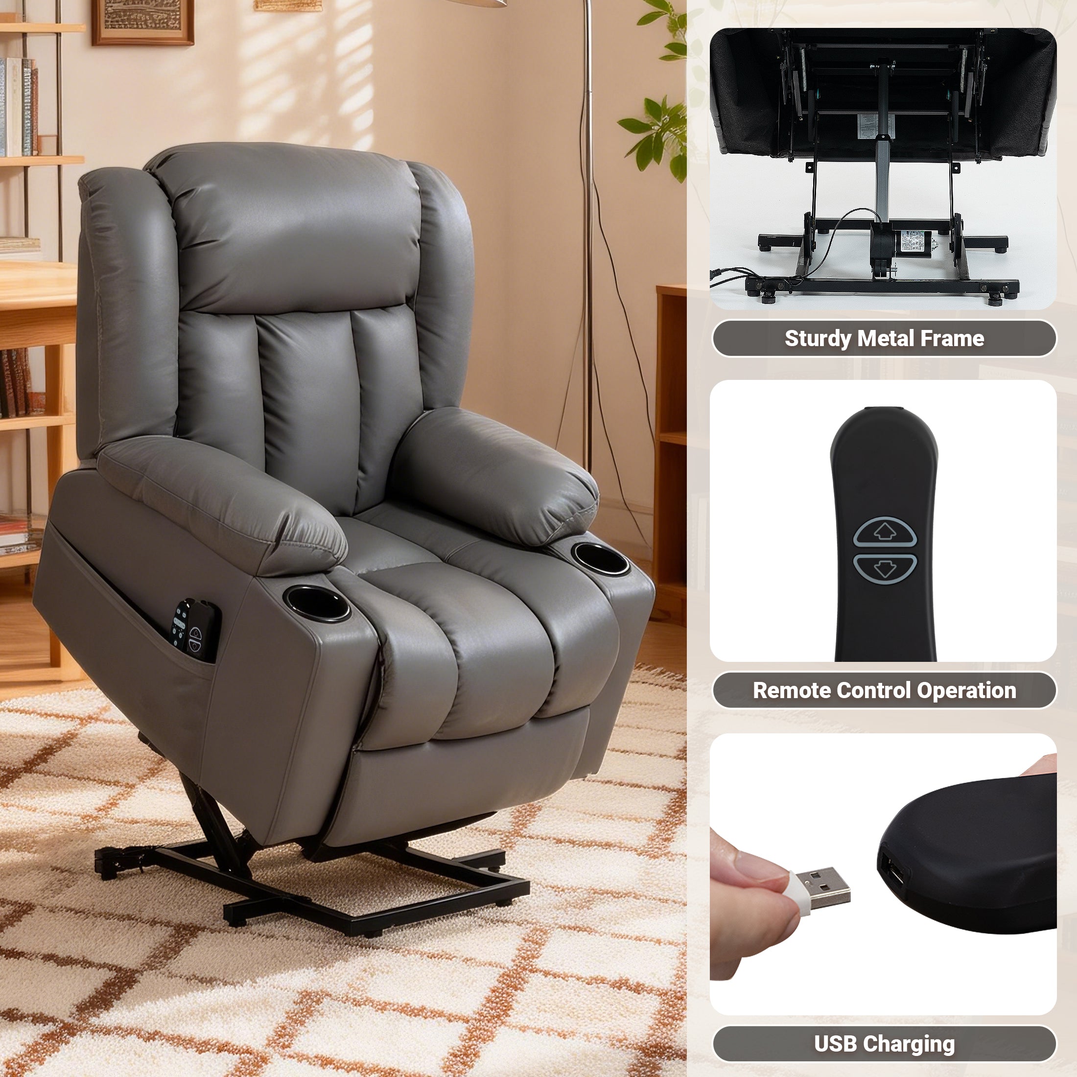 Electric Lift Recliner ES-02 PU Light Gray