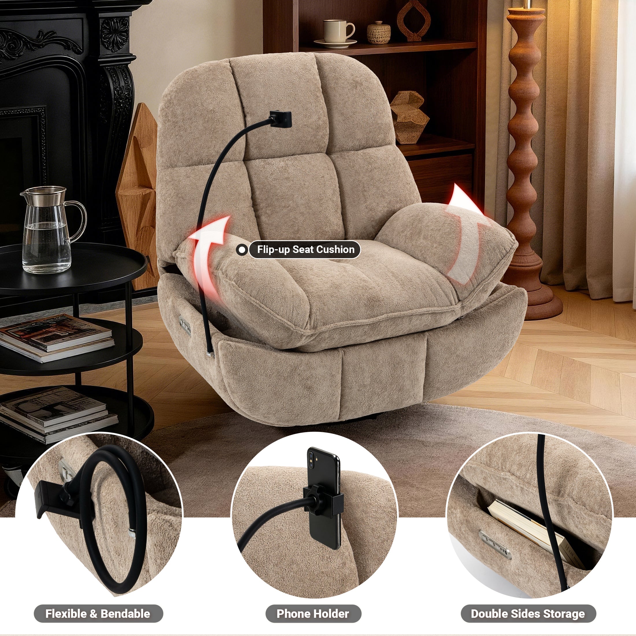 Culect Power Lift Recliner Chair with Bluetooth Speakers & RGB LED Lights ESW-01 Oat color