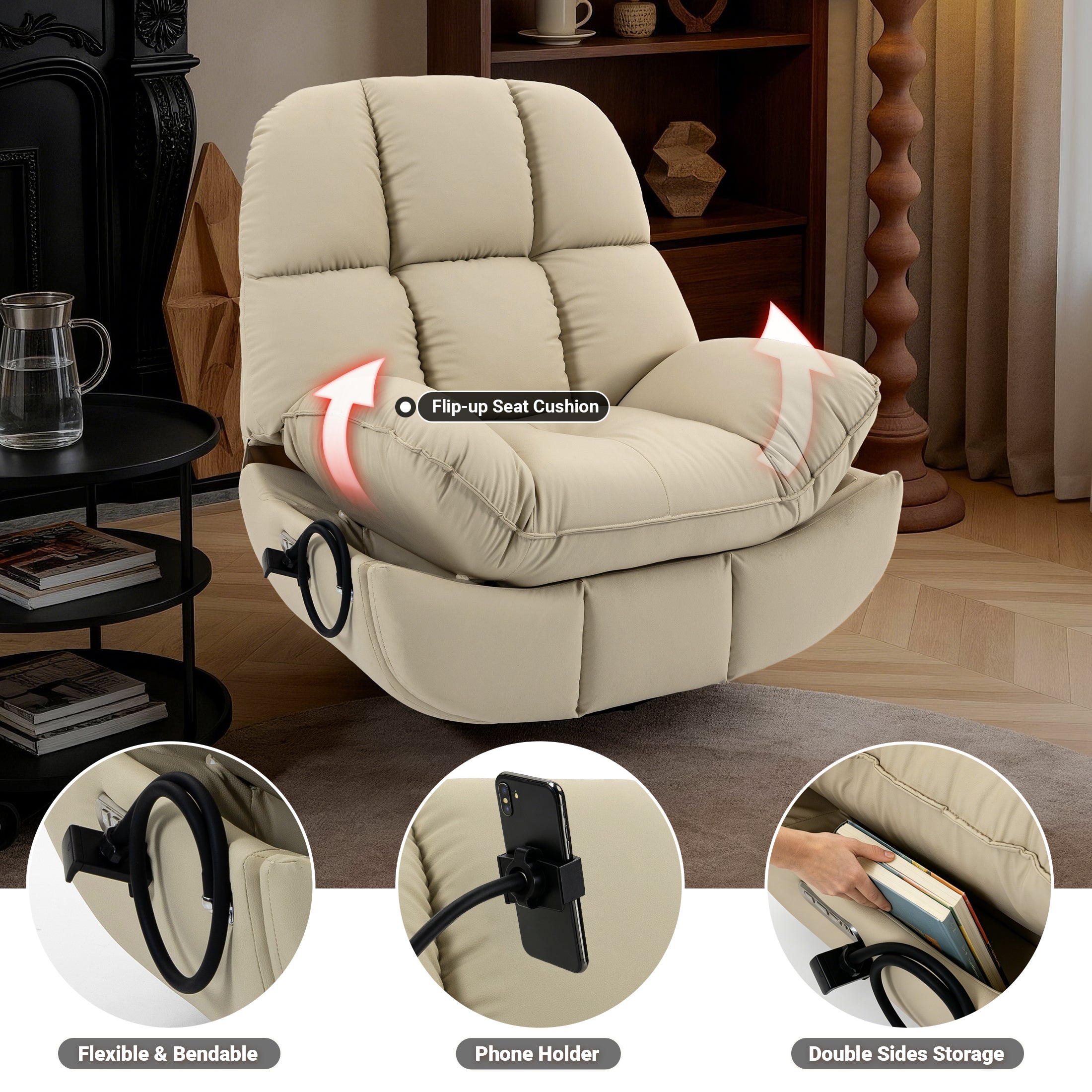 Culect Power Lift Recliner Chair with Bluetooth Speakers & RGB LED Lights ESW-01 Beige
