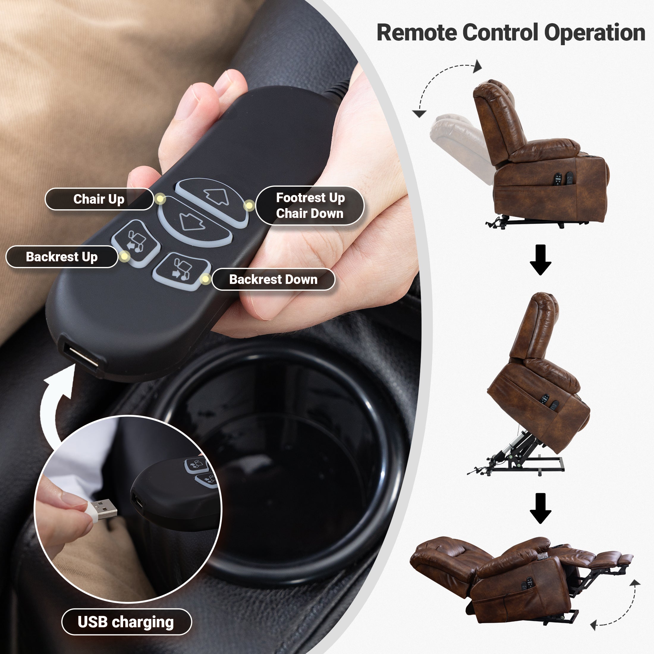 Leather Power Lift Recliner ED-01 Brown