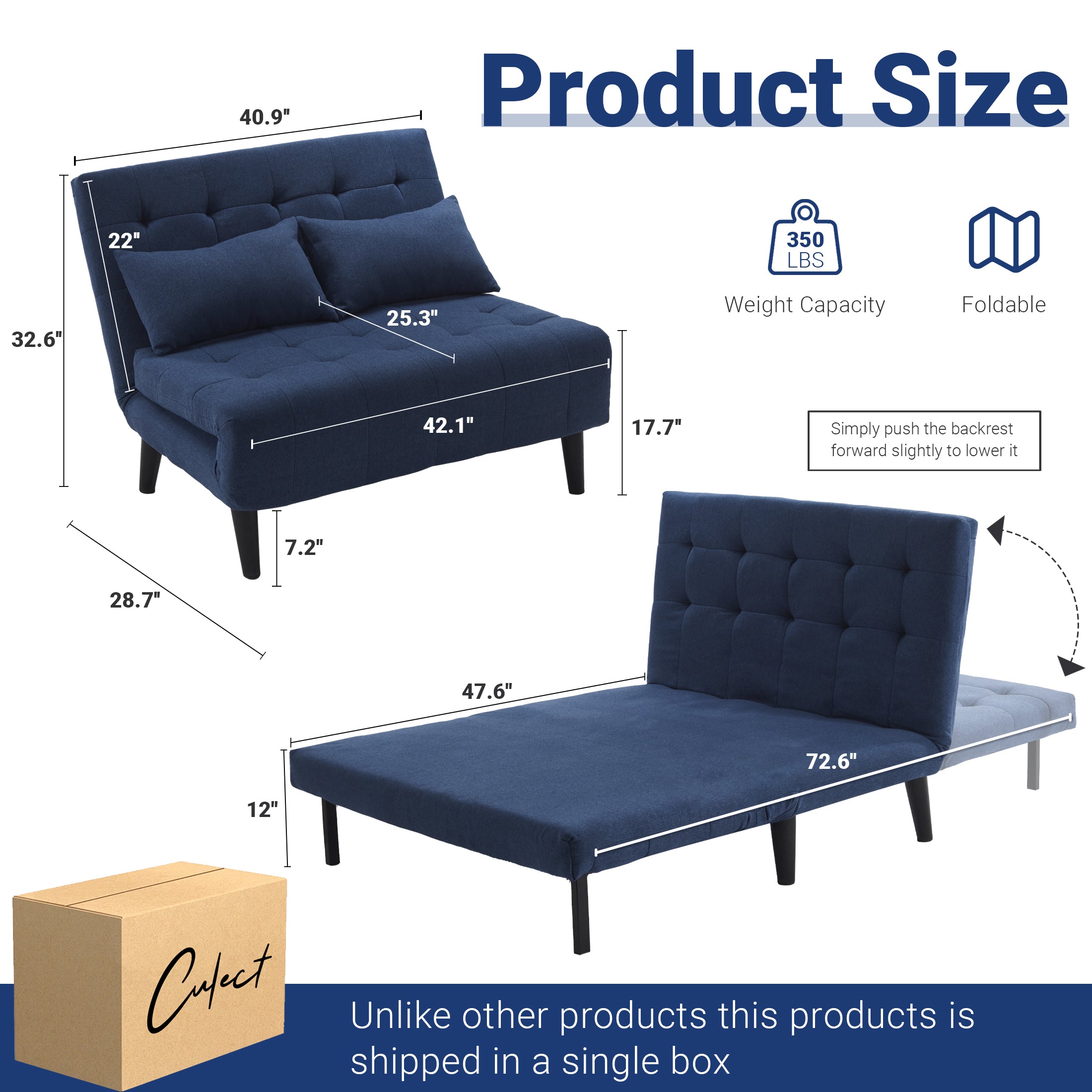 Two-Person Folding Sofa Bed CCD-01 Blue