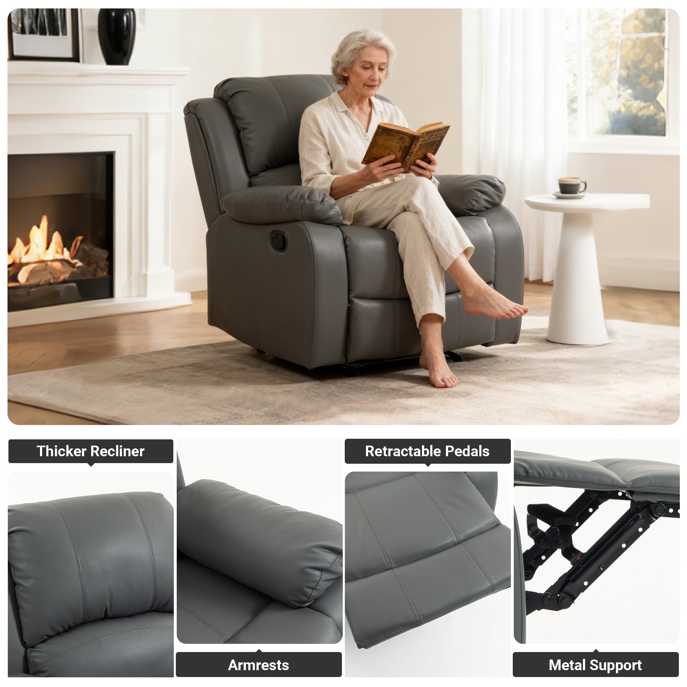 Manual Recliner PU NHO-01 Light Gray