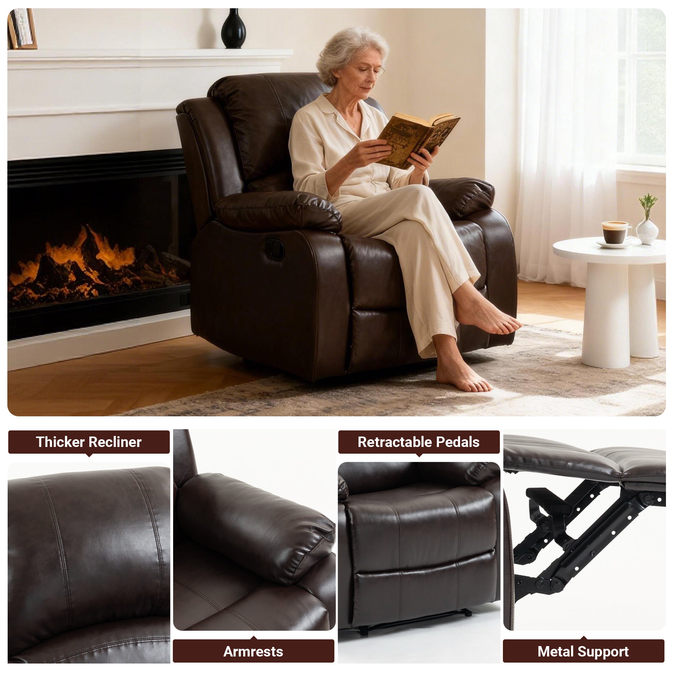 Manual Recliner PU NHO-01 Reddish Brown